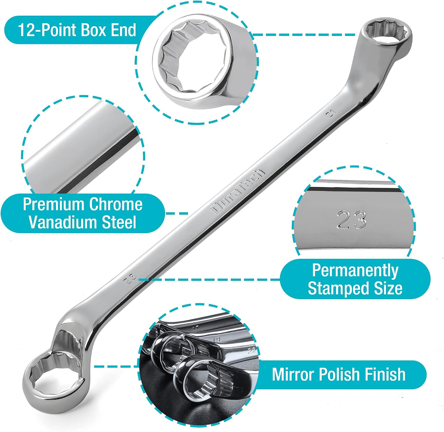 Thumbnail 3 de DURATECH set di chiavi a doppio anello sfalsate 9 pezzi metriche 6–23 mm (75°) in acciaio cromo-vanadio con custodia per rotolo