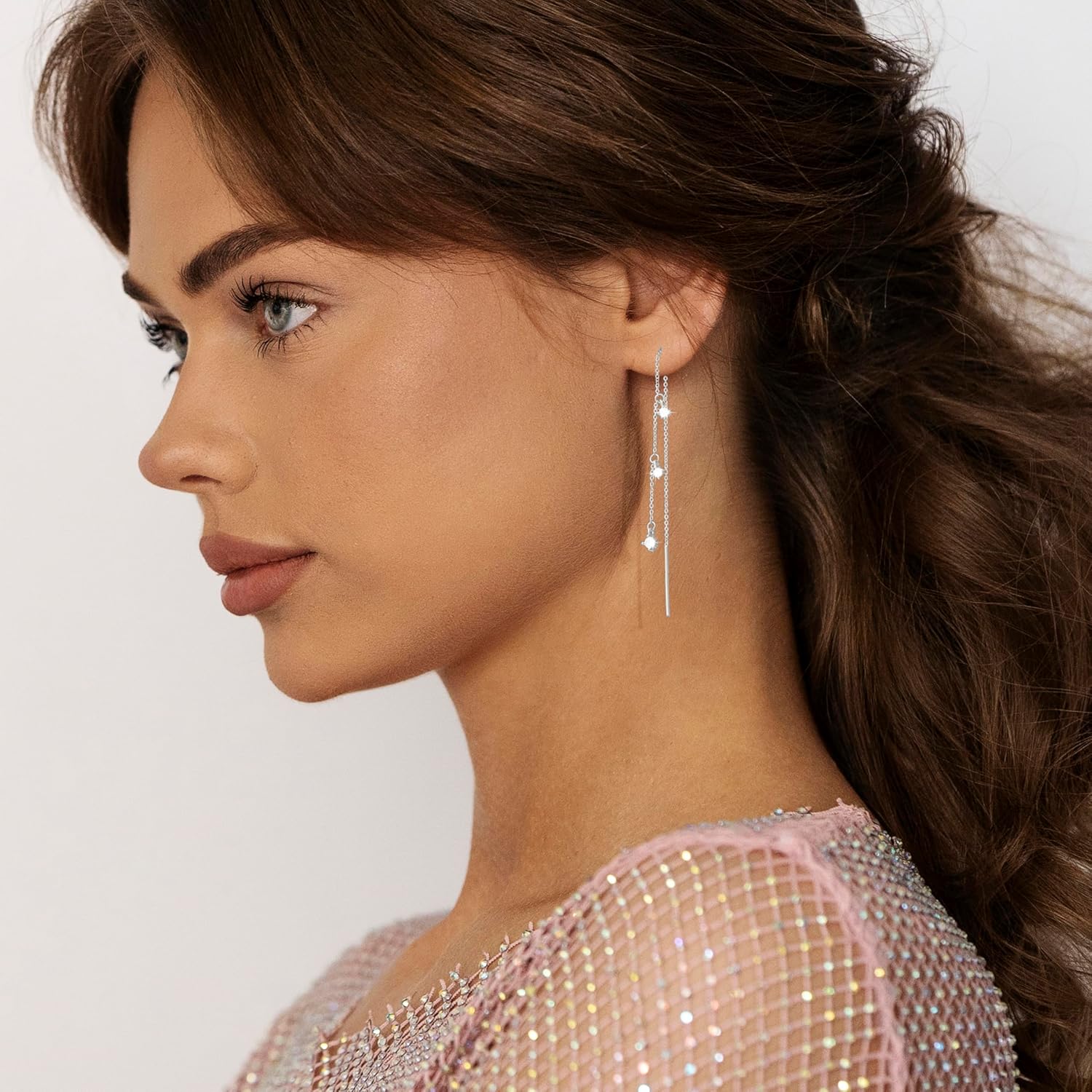 Thumbnail 2 de Aidenn Ohrringe Silber 925 hängend mit Cubic Zirkonia und Quasten – lange Statement-Hängeohrringe für Damen