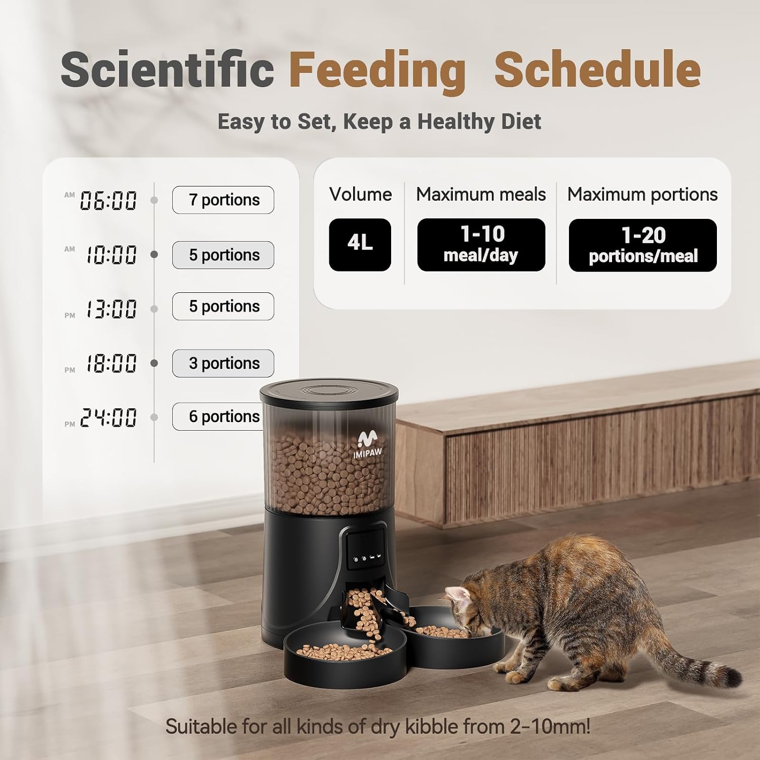 Detalle de IMIPAW Automatic Cat Feeder for Two Cats with App Control and 4L Fresh Lock Dispenser
