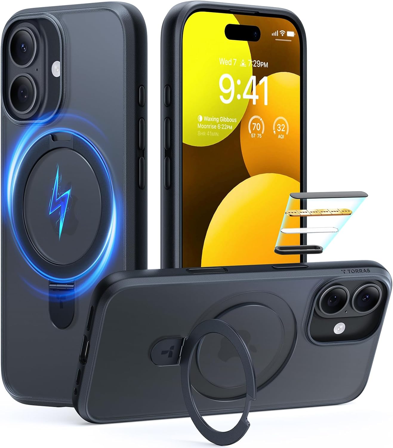 Detalle de TORRAS Ostand Magnetic for iPhone 17 Case with Kickstand — MagSafe Compatible, 4X Military Drop Protection, Translucent Matte Black (6.3")