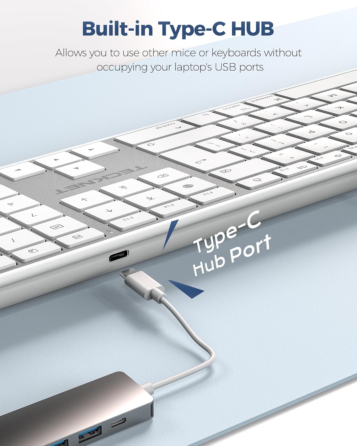 Detalle de TECKNET Wired Keyboard for Mac with Number Keypad – UK layout, Type-C & USB-A
