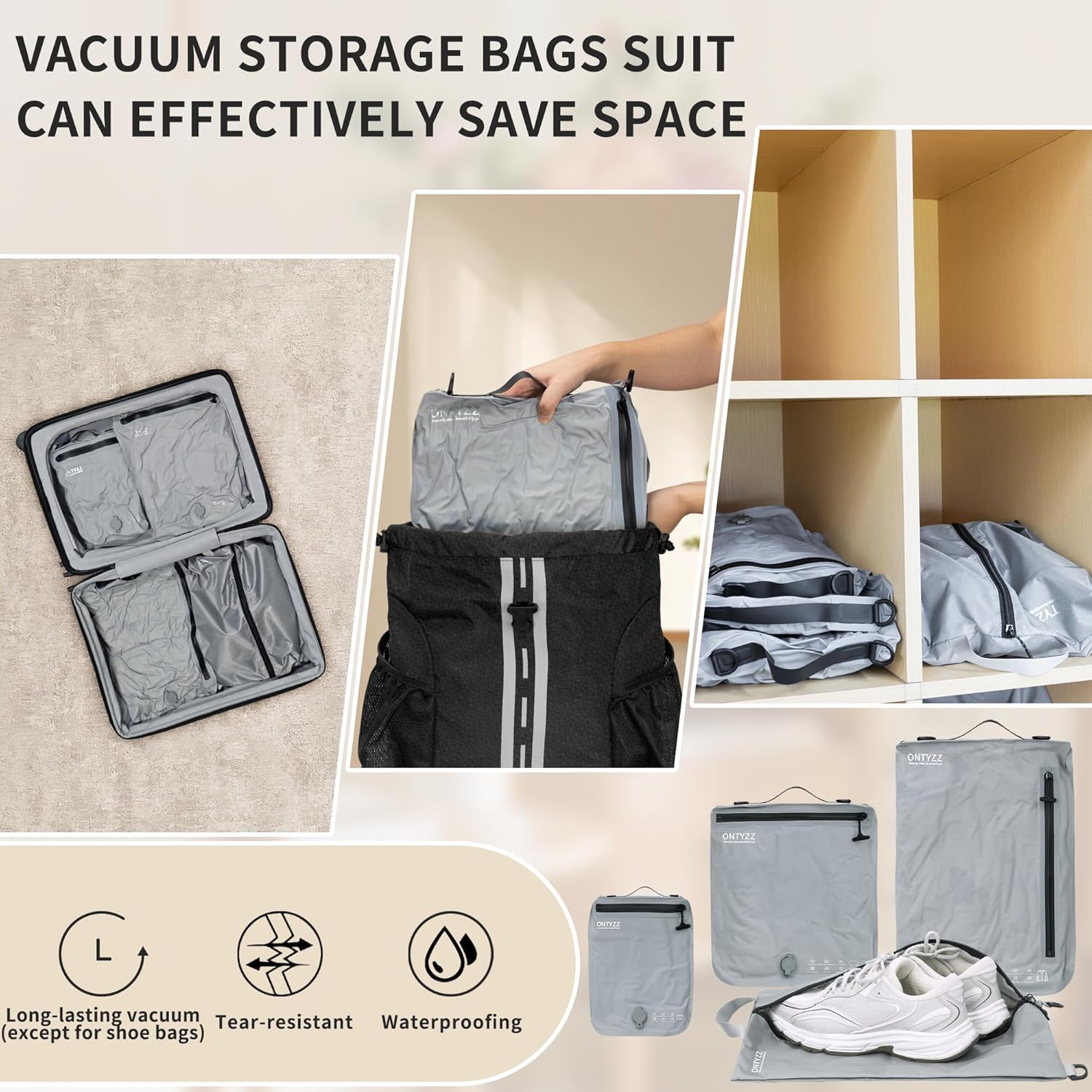 Detalle 2 de Suitcase Organiser Compression Packing Cube Set (4-Pack) with TPU Vacuum Bags and IPX8 Zipper