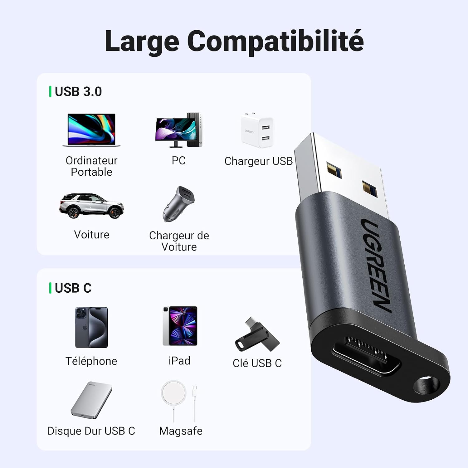 Thumbnail 1 de UGREEN Adaptateur USB C vers Type A 3.0 ⚡