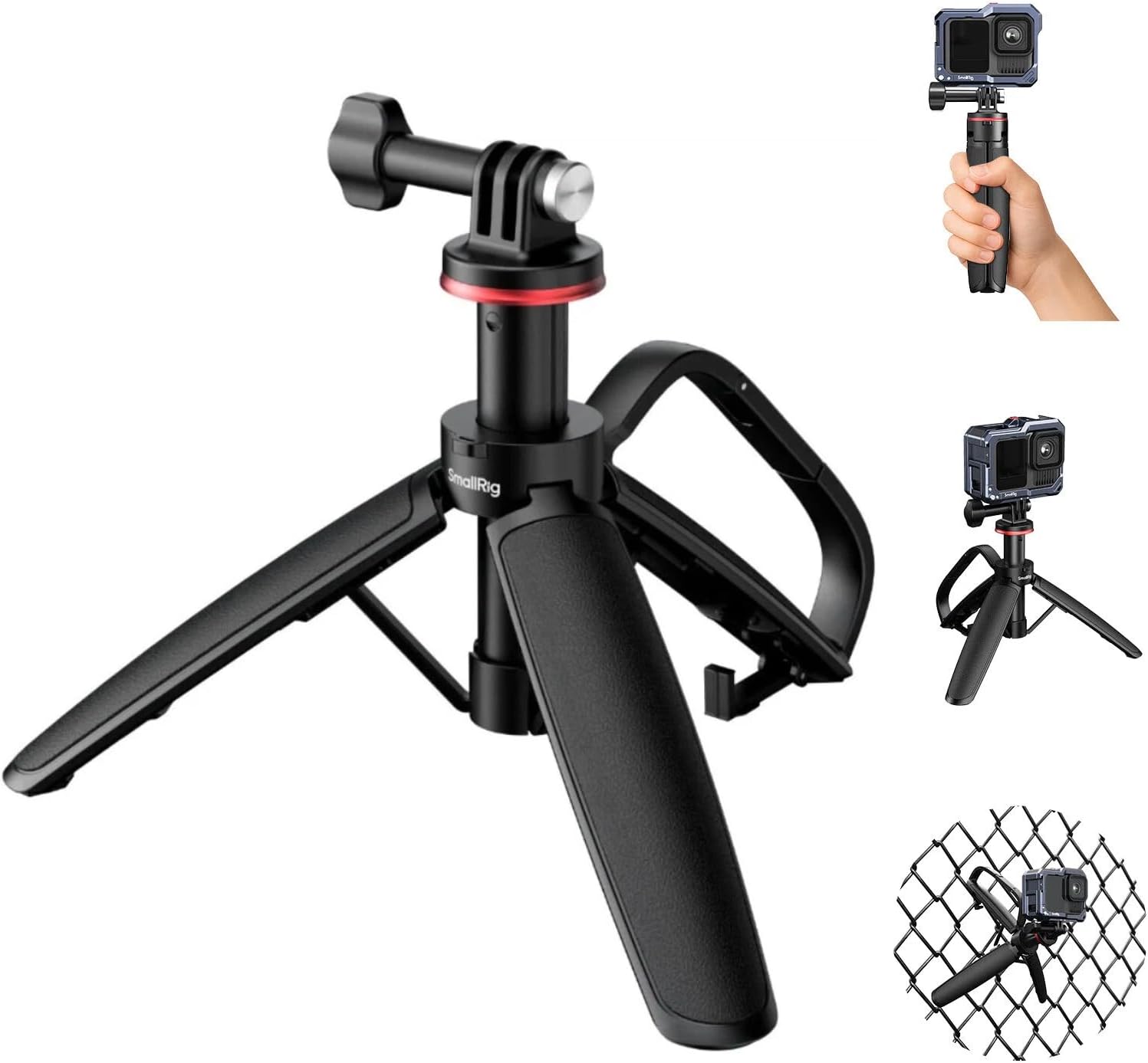 Detalle de SMALLRIG tragbares Mini-Tischstativ im Karabiner-Design (Action-Cam 5568) mit 180°-Adapter