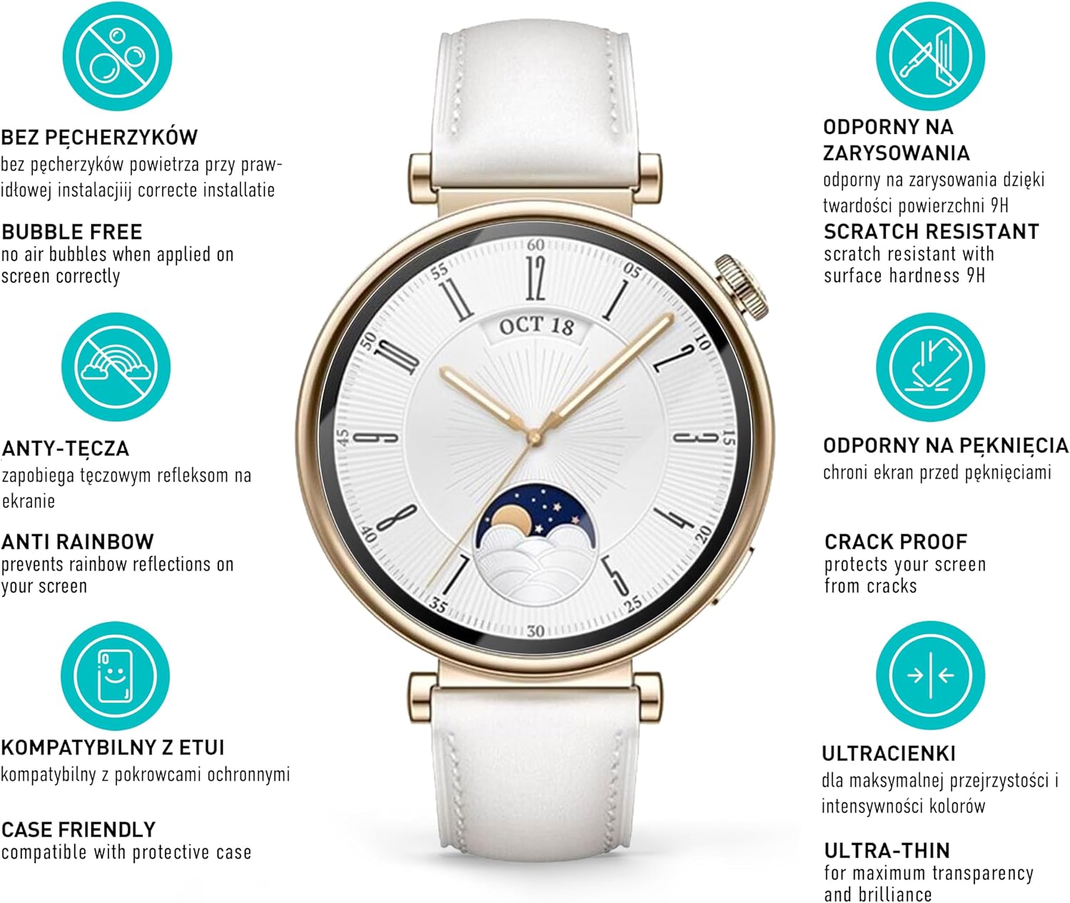 Detalle 1 de smartect 3Pack_Huawei_Watch_GT_4_41mm – szkło hartowane 9H, 3 sztuki