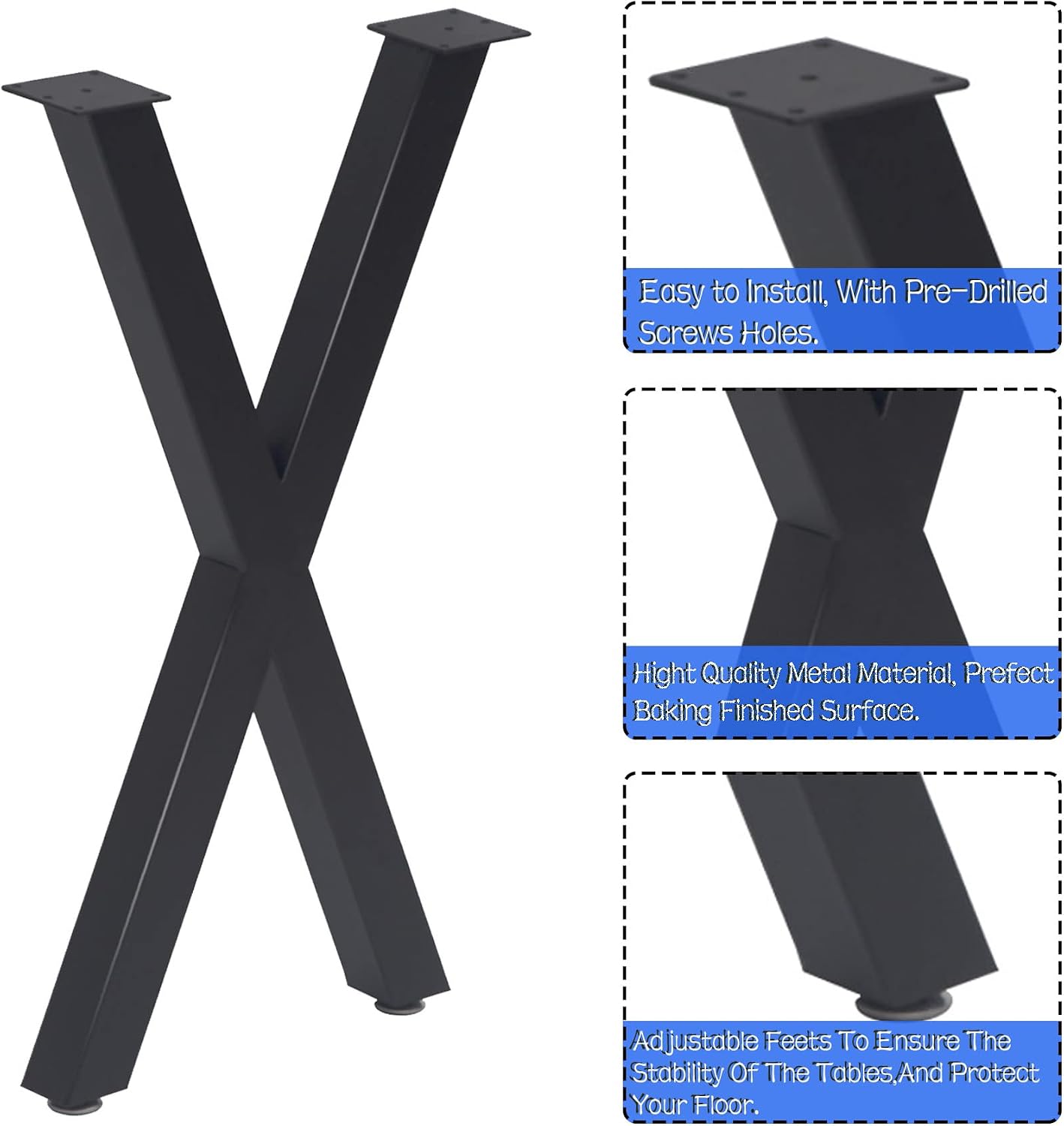 Thumbnail 2 de Telakeni FPLX-02 40-Inch X-Shape Metal Table Legs with Adjustable Feet