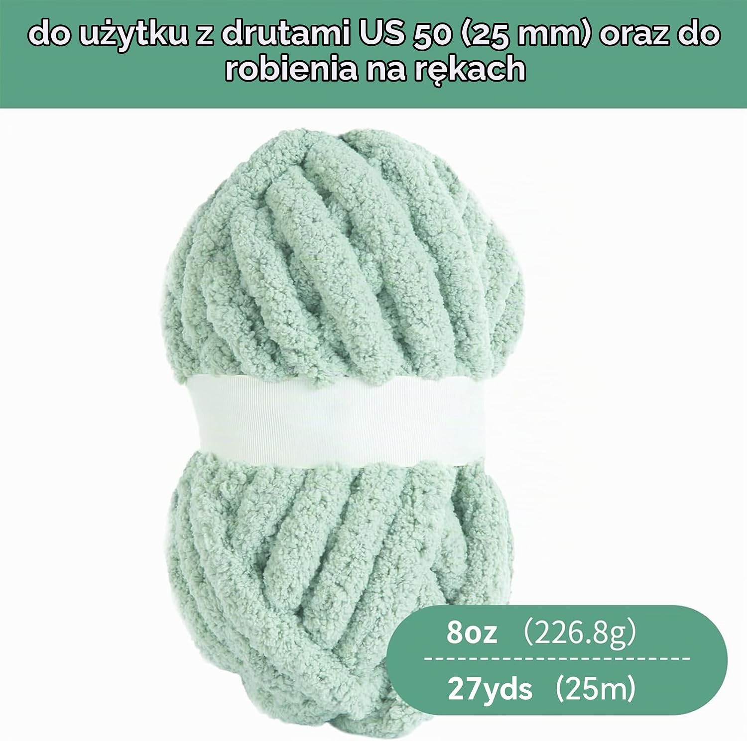 Detalle 2 de HOMBYS – gruba przędza szenilowa Jumbo, miętowa zieleń, 8 motków po 27 m