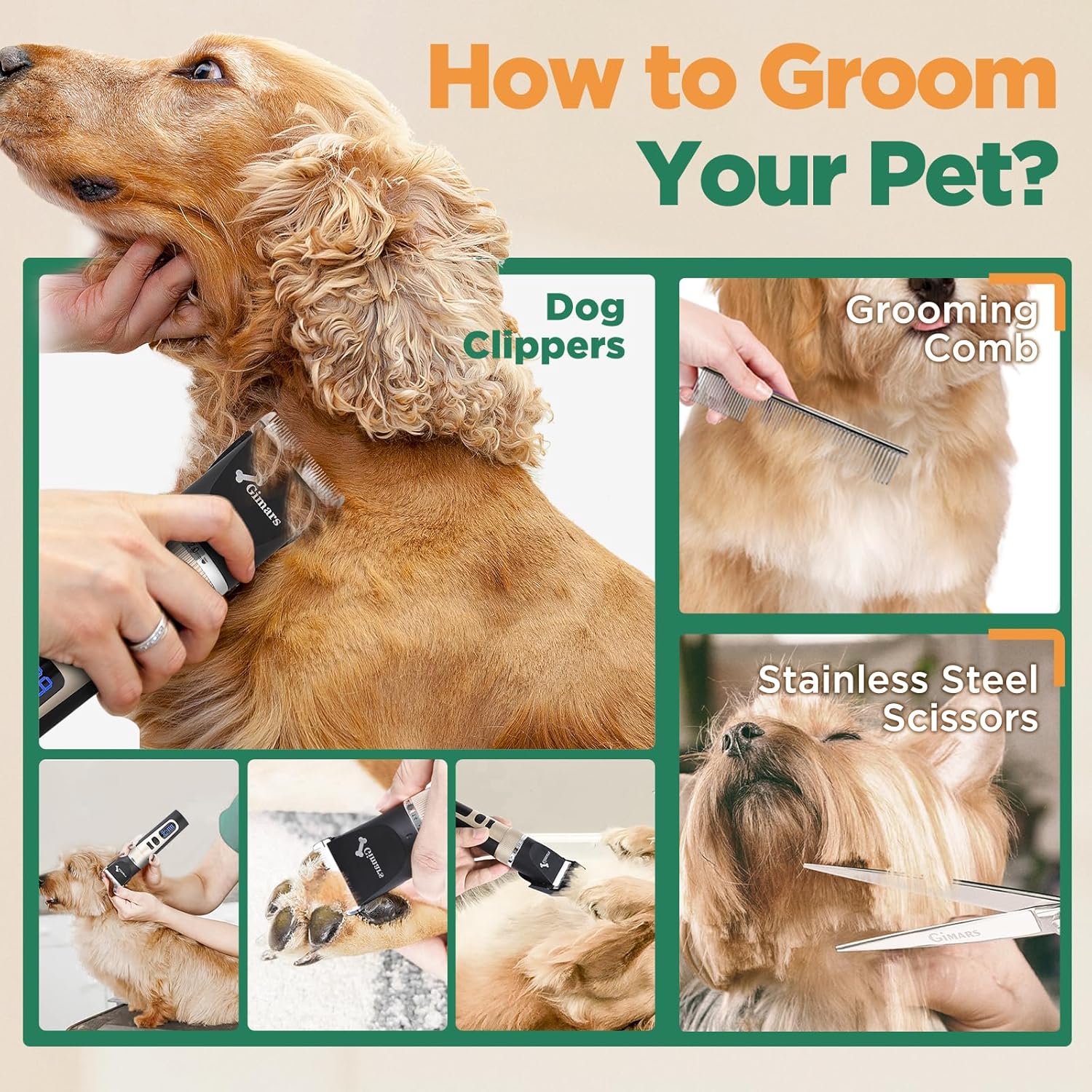 Thumbnail 6 de Gimars 6 in 1 7000 RPM Low Noise Dog Clippers Rechargeable Pet Grooming Kit with Scissors & Combs