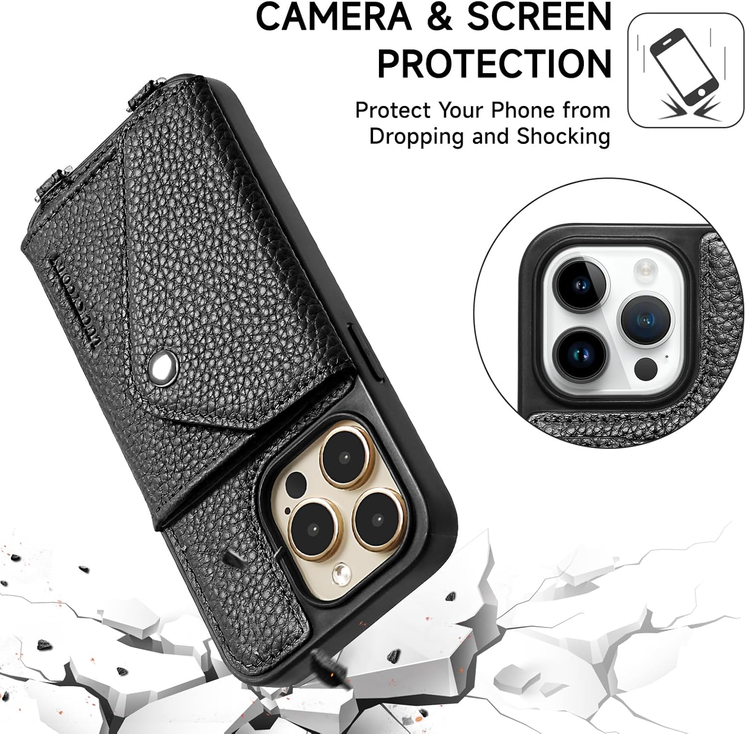 Thumbnail 3 de LUCKYCOIN Genuine Leather Crossbody Wallet Case for iPhone 15 Pro