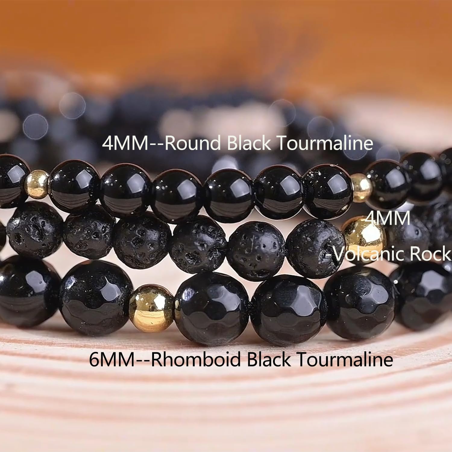 Detalle de Apocalyptic-K Damen-Armband mit natürlichen Edelsteinen – 925er Sterlingsilber, 4/6 mm, handgewebt