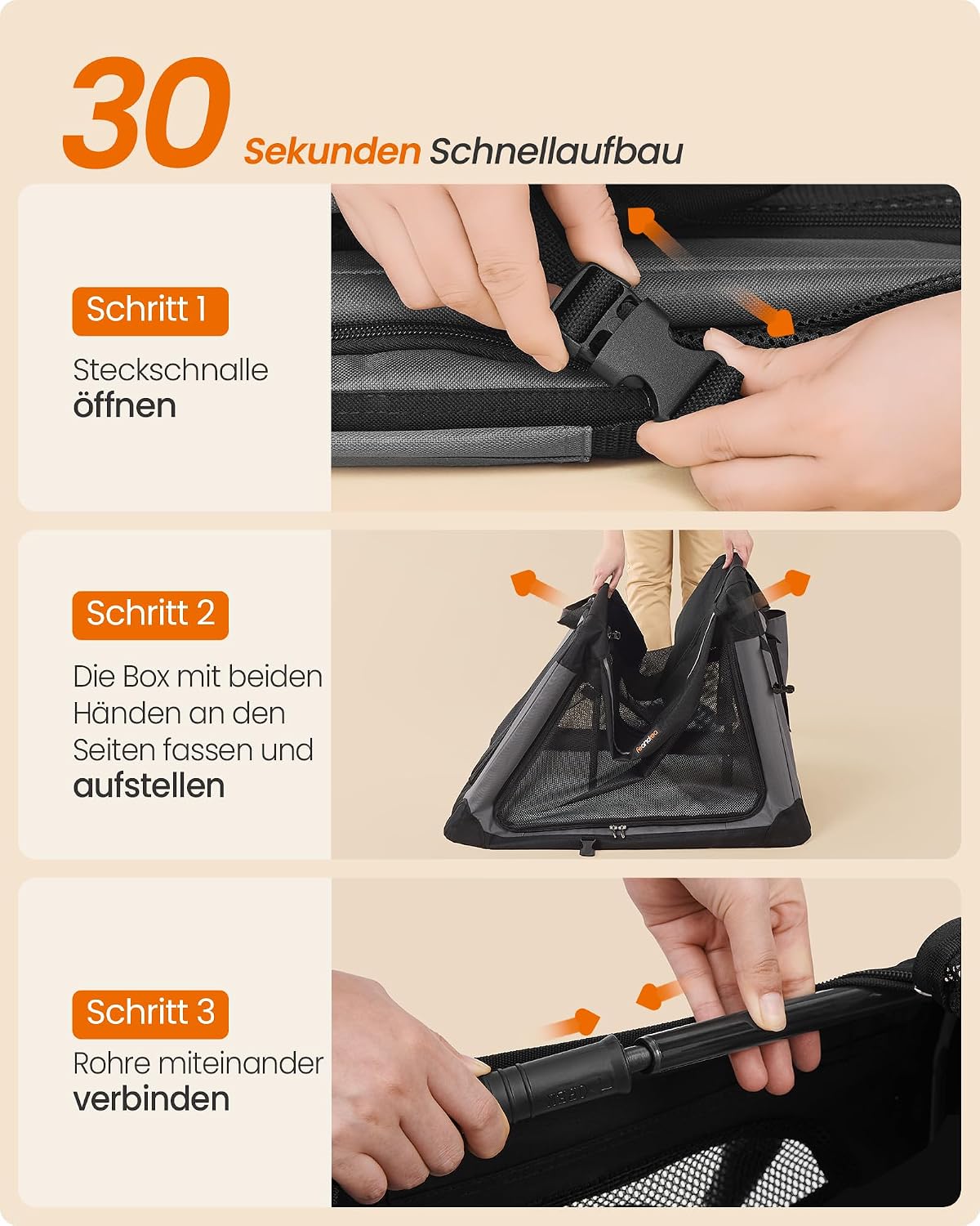 Detalle de Feandrea faltbare Hundebox 50 cm – Transportbox für kleine Hunde, inkl. Netztüren, Schlaufen & Trinkflaschenhalter
