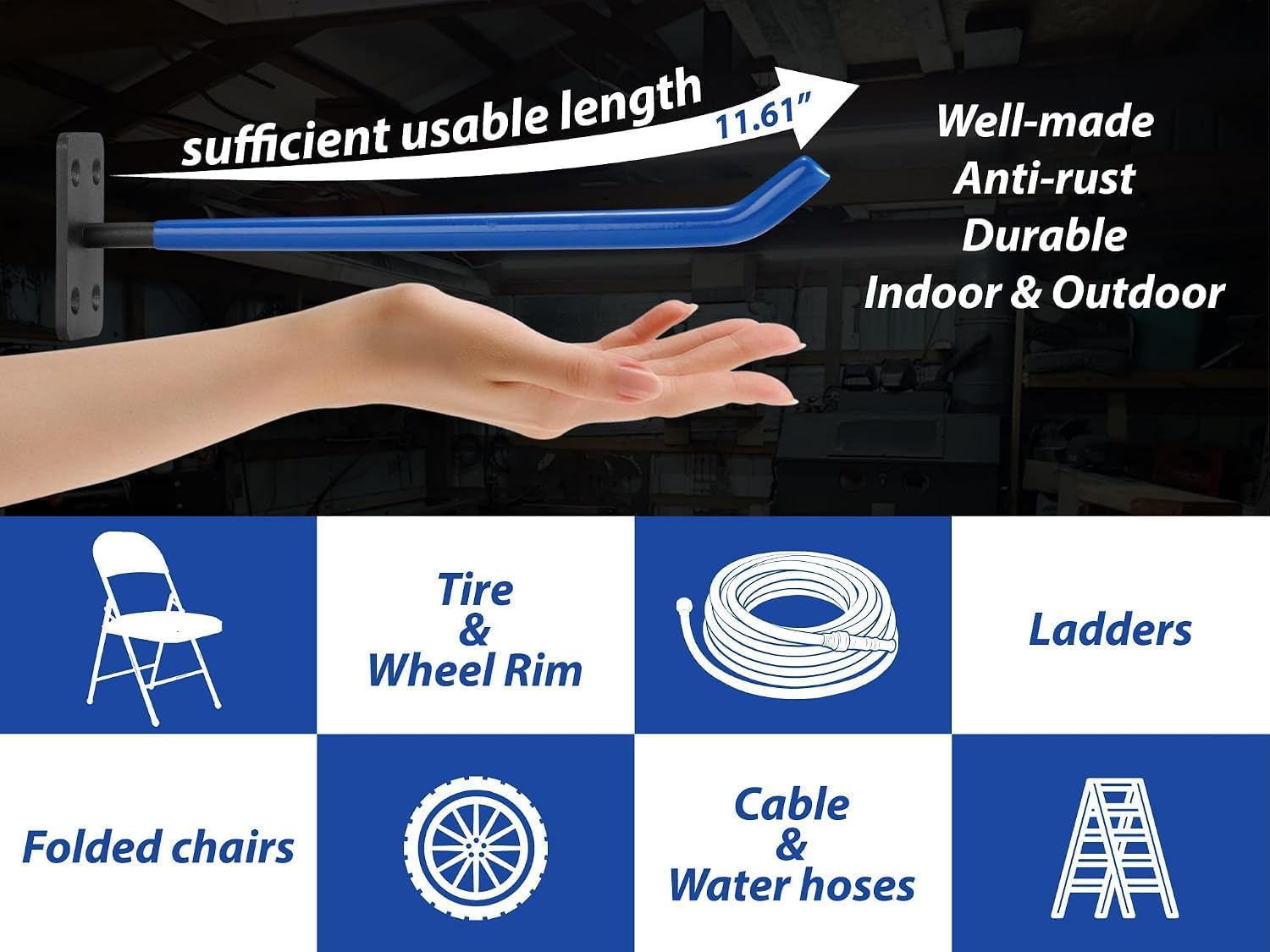 Thumbnail 5 de MHHO-WG Wall-Mounted Tire Rack, 4-Piece Blue Stainless Steel, 50 kg