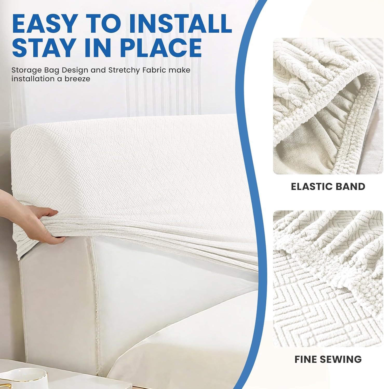 Thumbnail 6 de YSTELLAA Copri Testata Letto Matrimoniale 180 cm in tessuto elasticizzato bianco