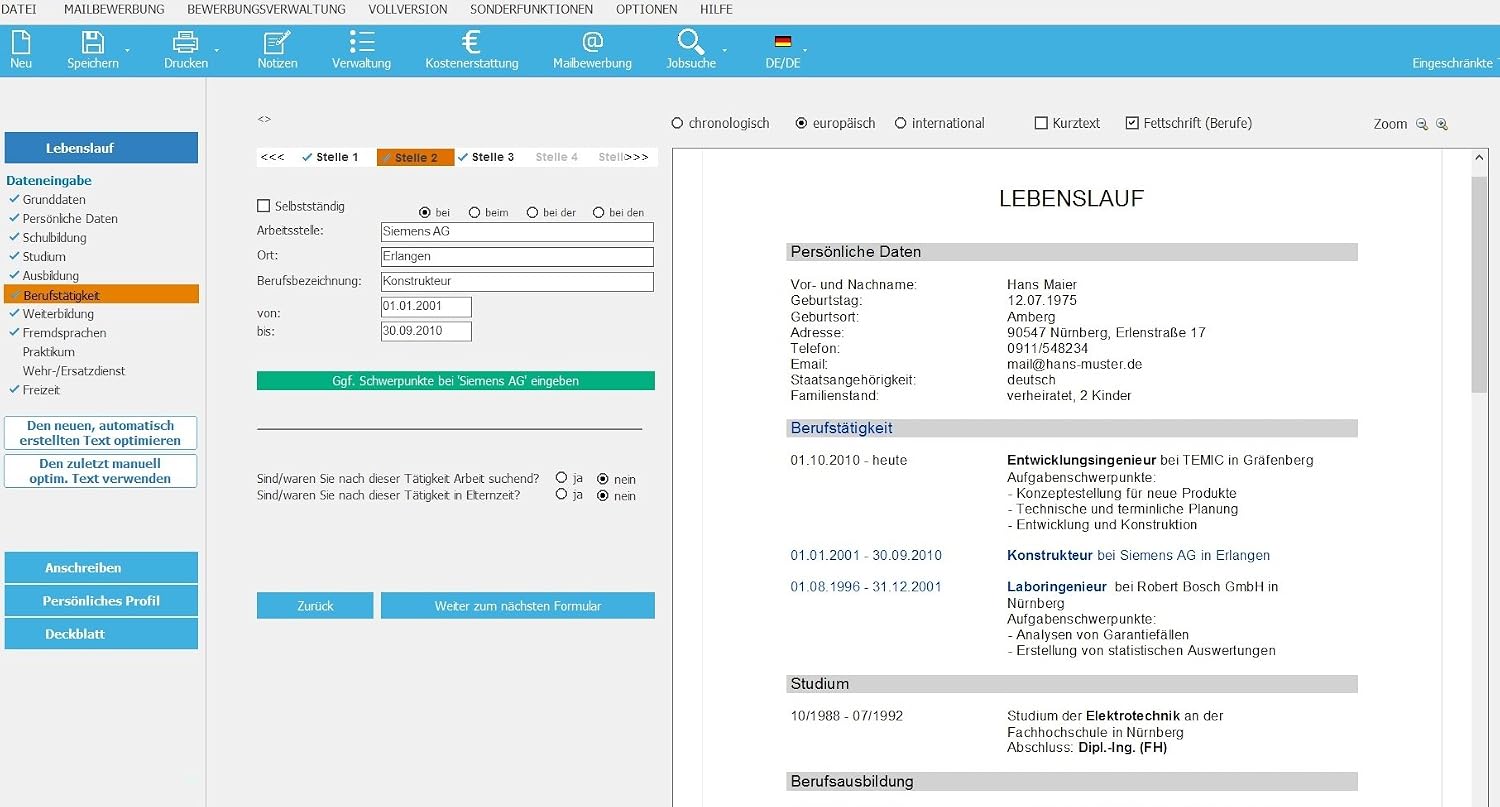 Detalle de BEWERBUNGSMASTER professional 2026 – Windows-Software für Bewerbungspakete