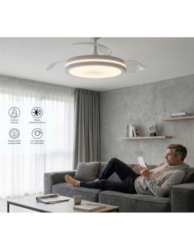 Thumbnail 4 de Jardin202 JARDIN202 ventilador de techo con luz LED, mando y motor DC (50 cm, blanco)