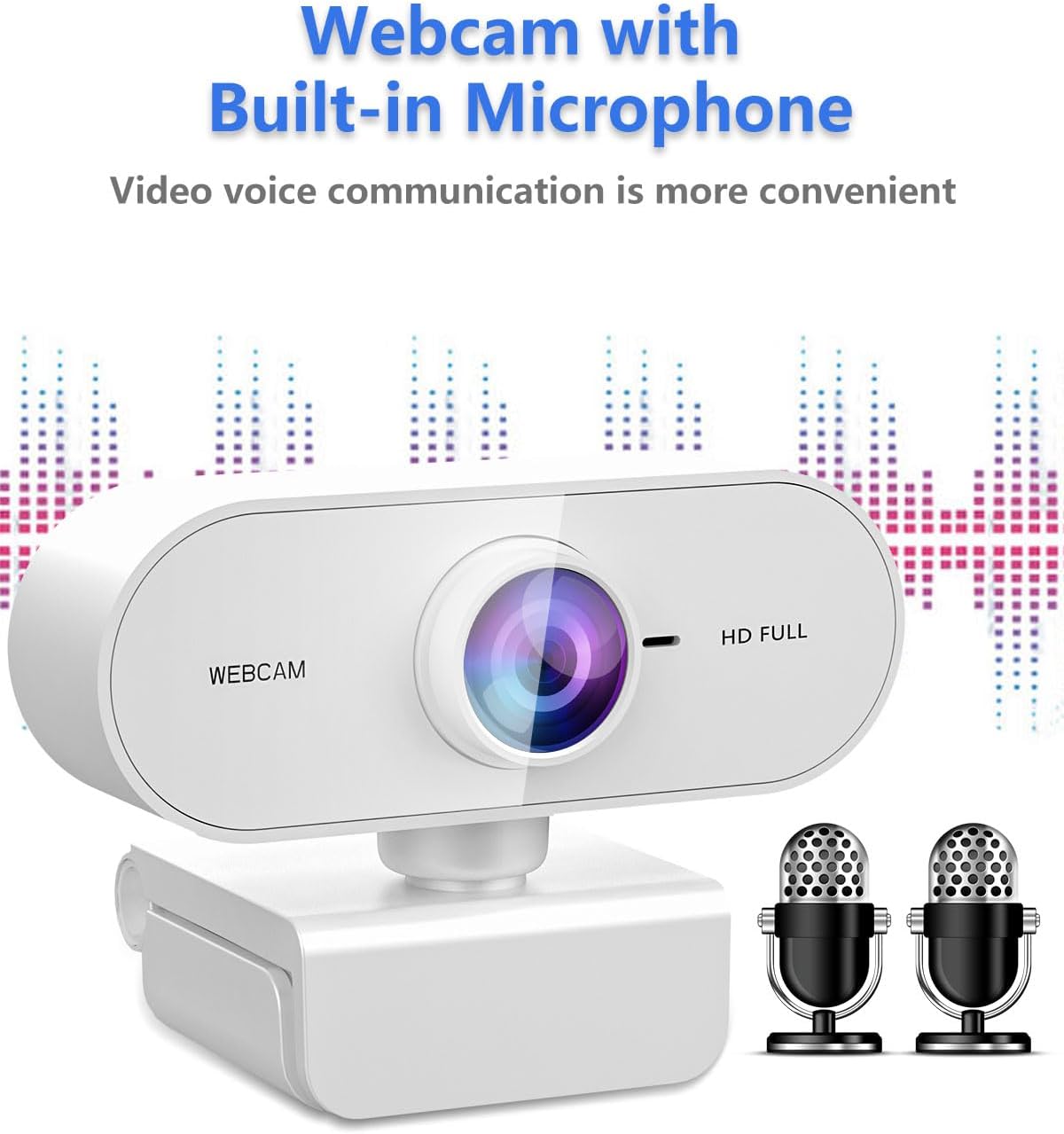 Detalle de Kouric 1080p Webcam with Microphone for PC and Mac – USB-C Plug & Play, 180° Tilt, 360° Rotating Clip, White