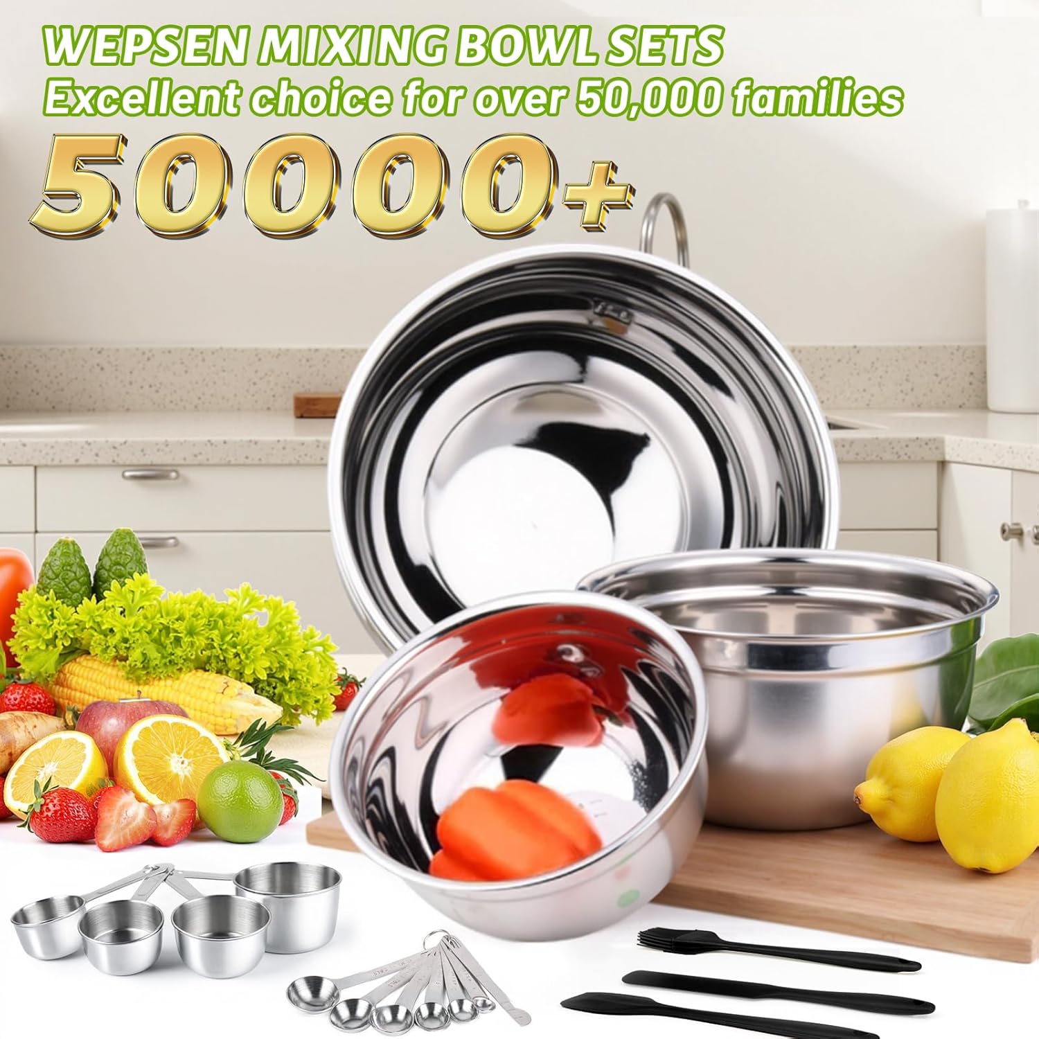 Thumbnail 1 de WEPSEN 25-Piece Stainless Steel Mixing Bowls Set with Lids (5 Sizes) and Measuring Tools