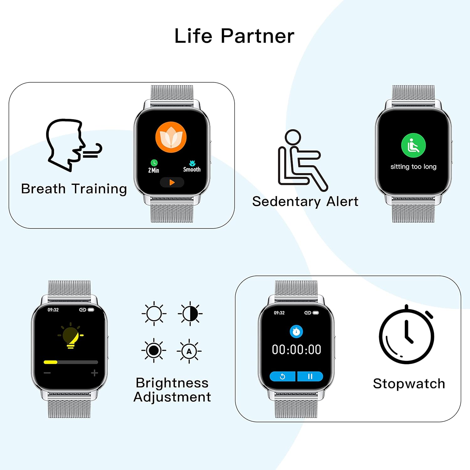 Detalle de Popglory Smart Watch for Women & Men: Call Support, 1.85" Split Screen & 100+ Sports