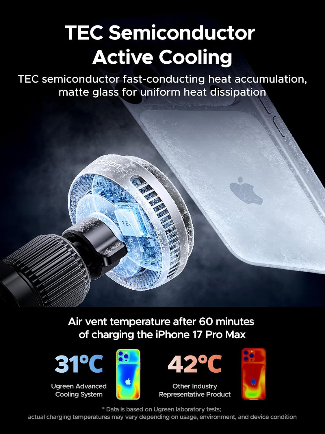 Thumbnail 2 de UGREEN MagFlow Pro 25W Wireless Car Mount Charger with Silent Cooling — Qi2.2 MagSafe Compatible (TEC) for iPhone
