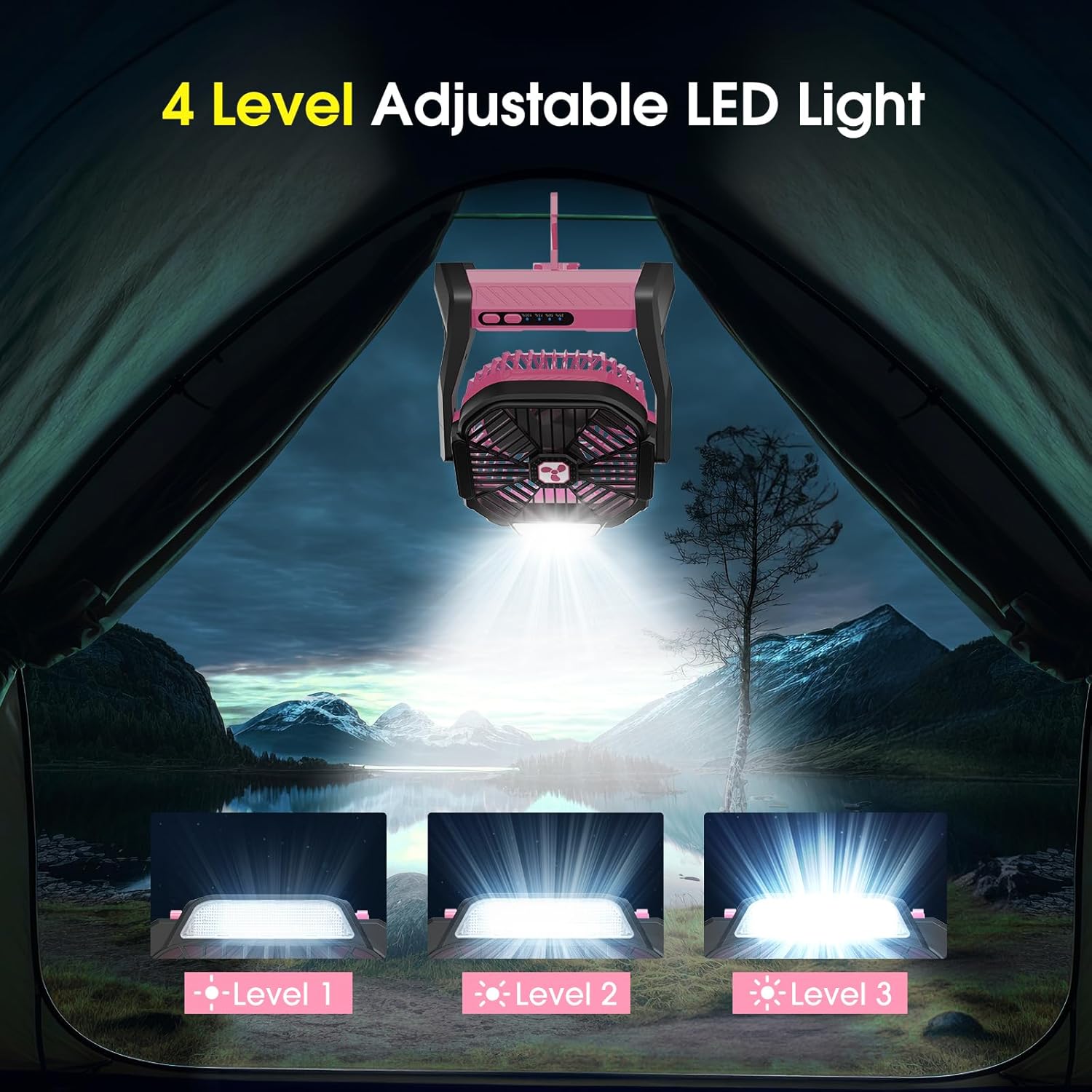 Detalle de Peouix Portable Rechargeable Fan with 20000mAh Battery and LED Lantern