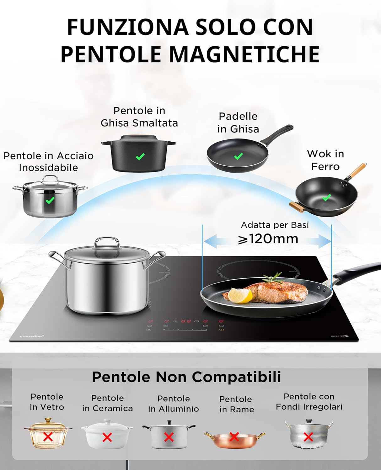 Thumbnail 6 de Comfee CIH741F238K0 piano cottura a induzione 7200 W con 4 fuochi, 9 livelli e funzione Boost