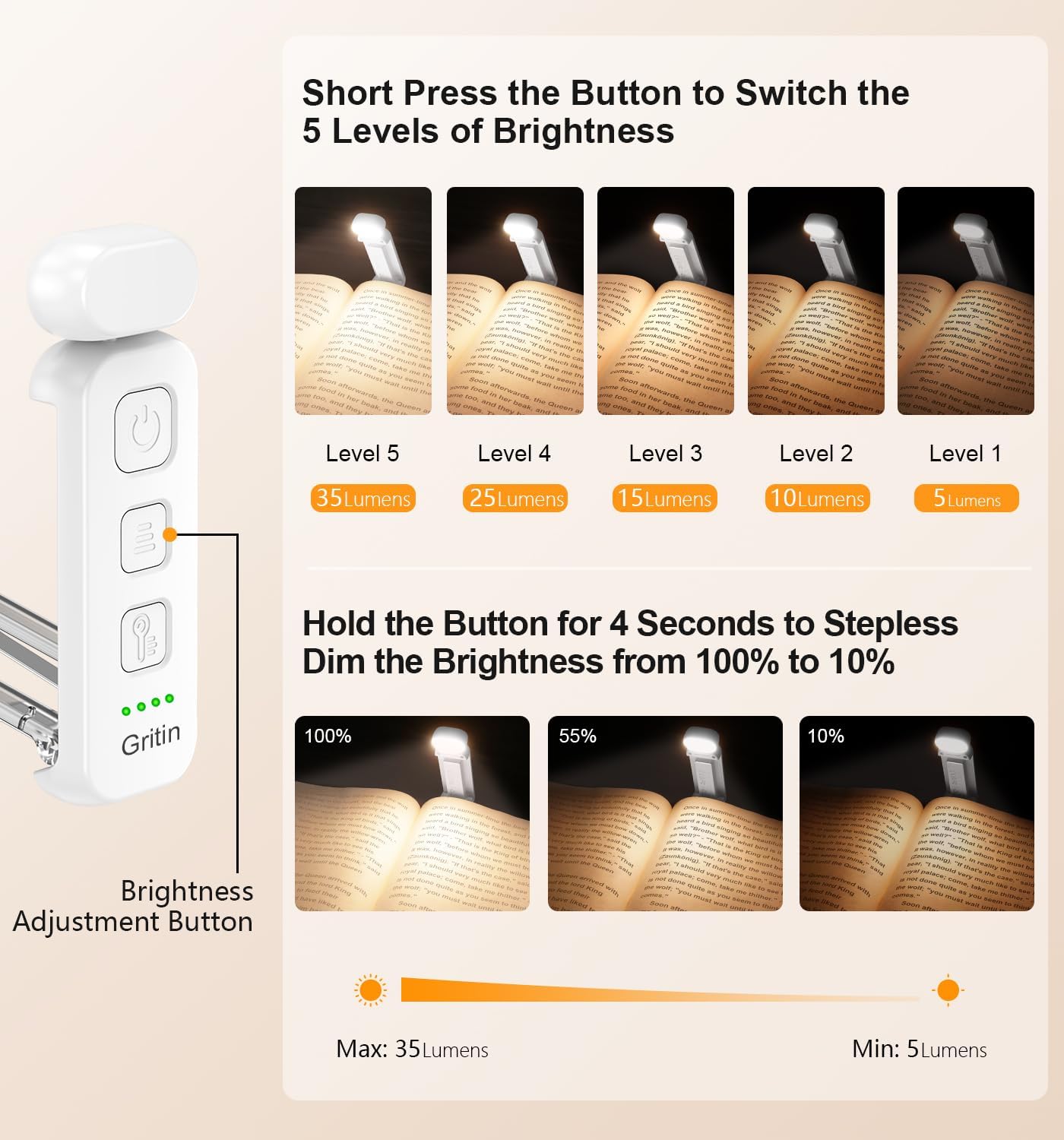 Thumbnail 1 de Gritin Reading Light: Rechargeable Clip-On Book Lamp with Eye-Care 3 Color Temps