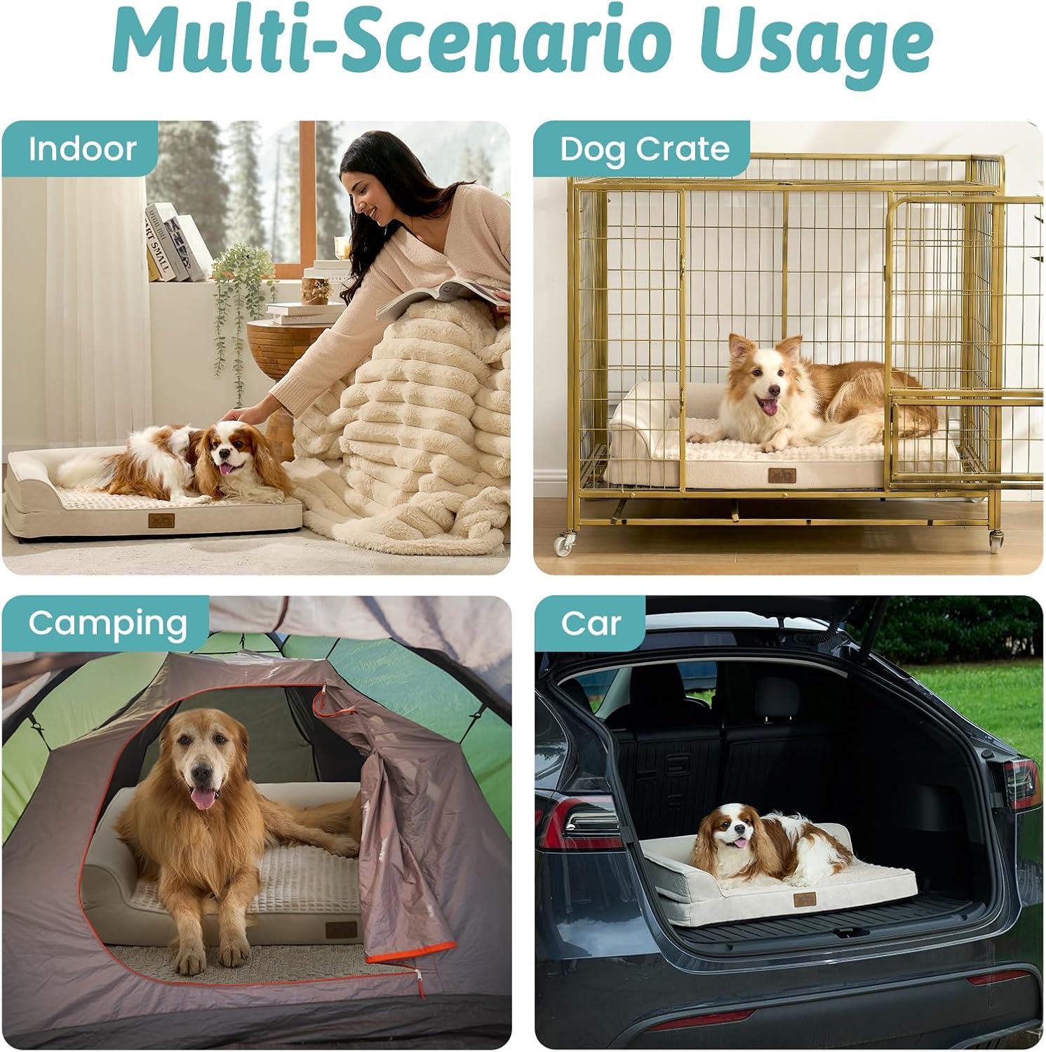 Detalle de COZY KISS Orthopädisches Hundebett – L-Form, 36x27x6,5 Zoll, Beige
