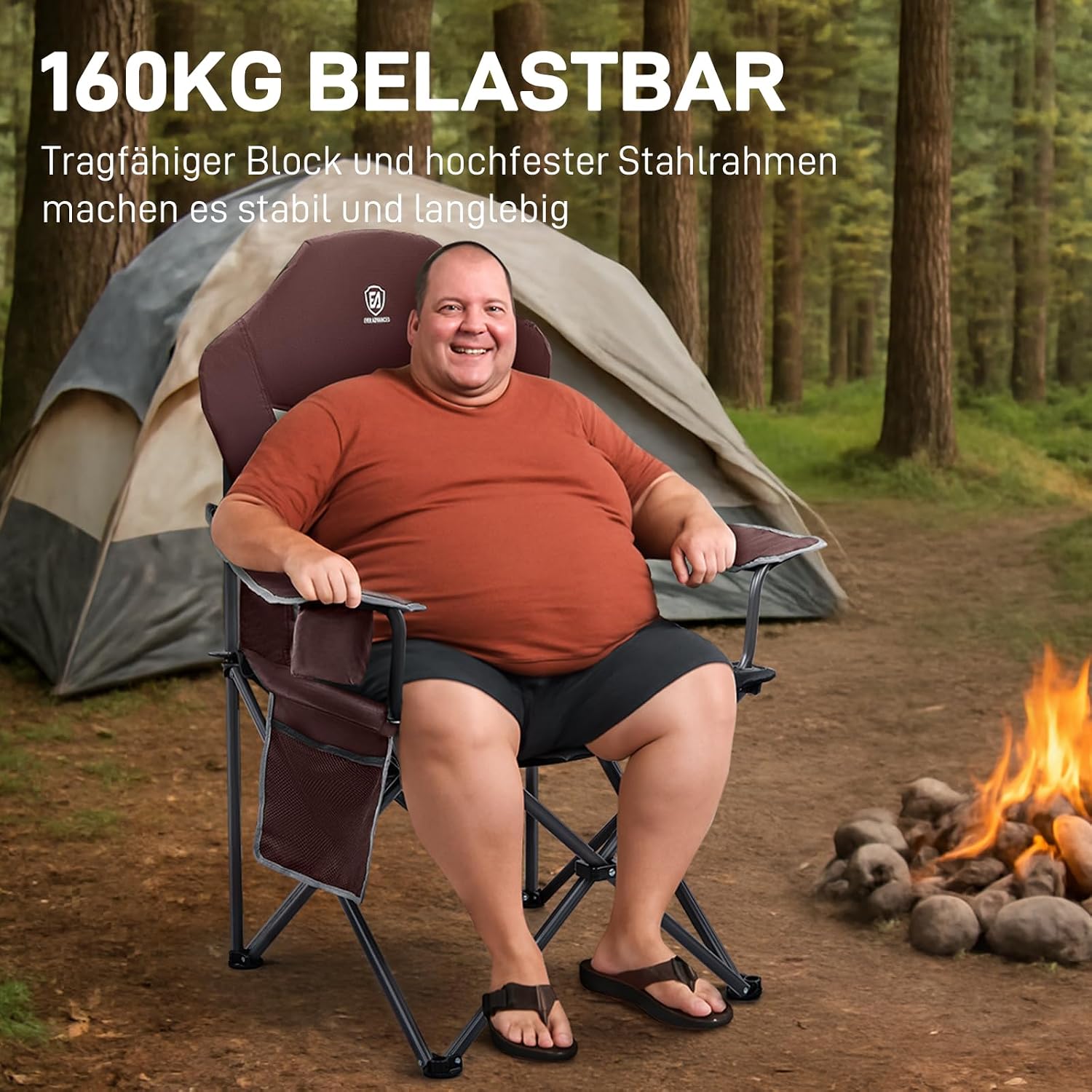 Detalle de EVER ADVANCED Luxus Campingstuhl faltbar bis 160 kg mit hoher Rückenlehne (Hochlehner)