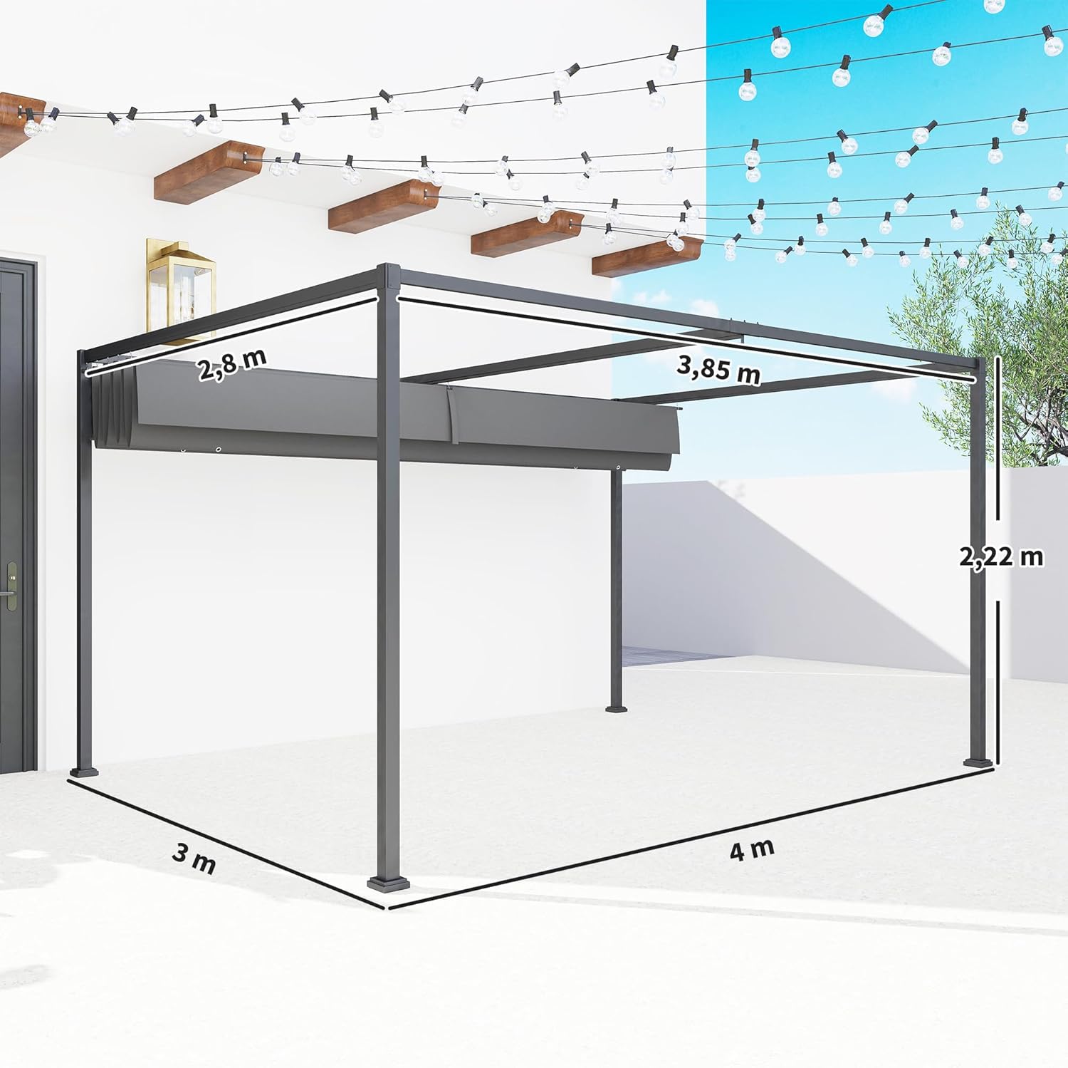 Thumbnail 6 de Pergola coulissante rétractable 4 x 3 m Outsunny, structure métal époxy anticorrosion et toile polyester 180 g/m²