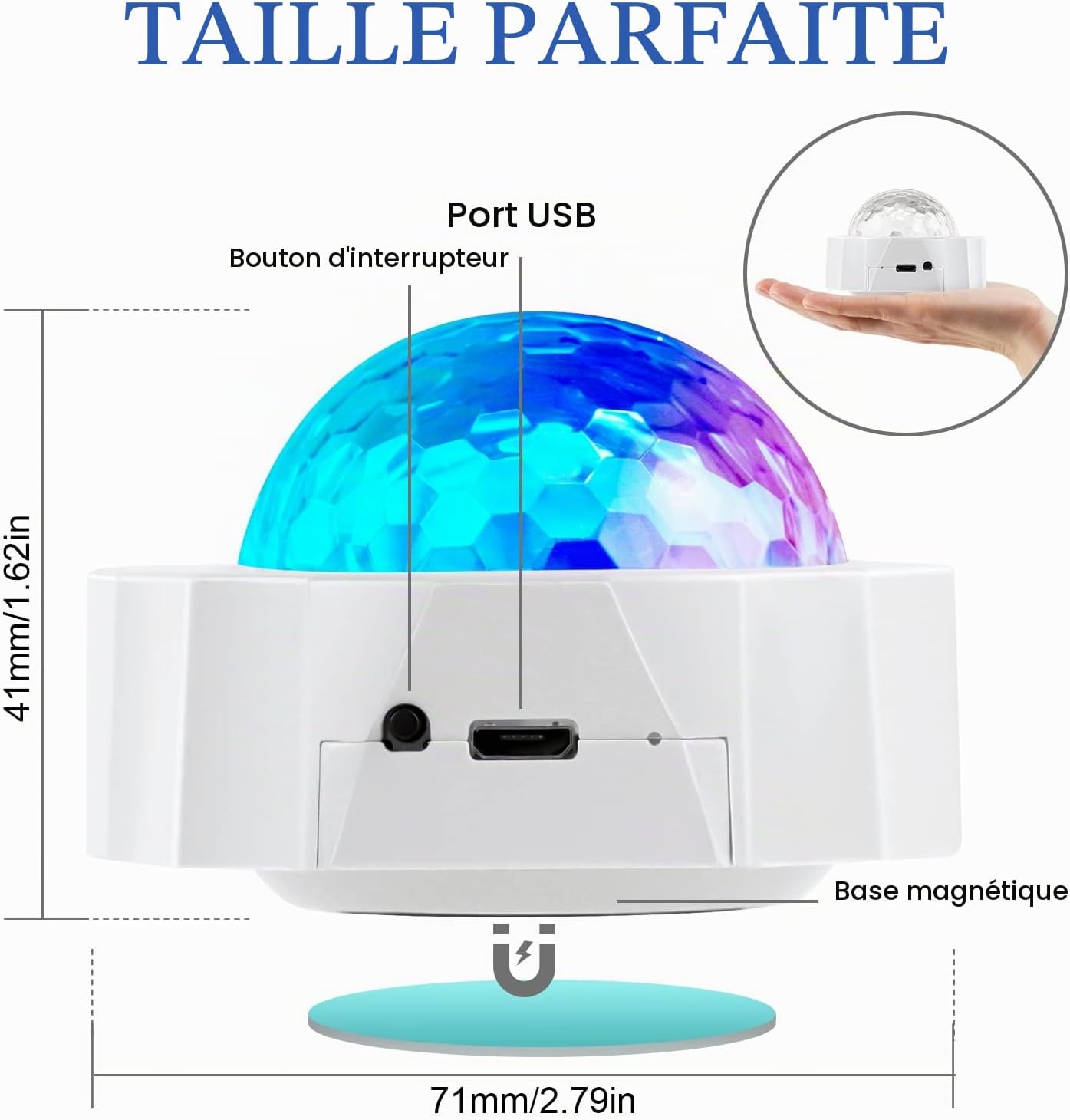 Detalle 2 de URAQT discolamp, muziekgestuurd en USB-oplaadbaar met rode, blauwe en groene leds
