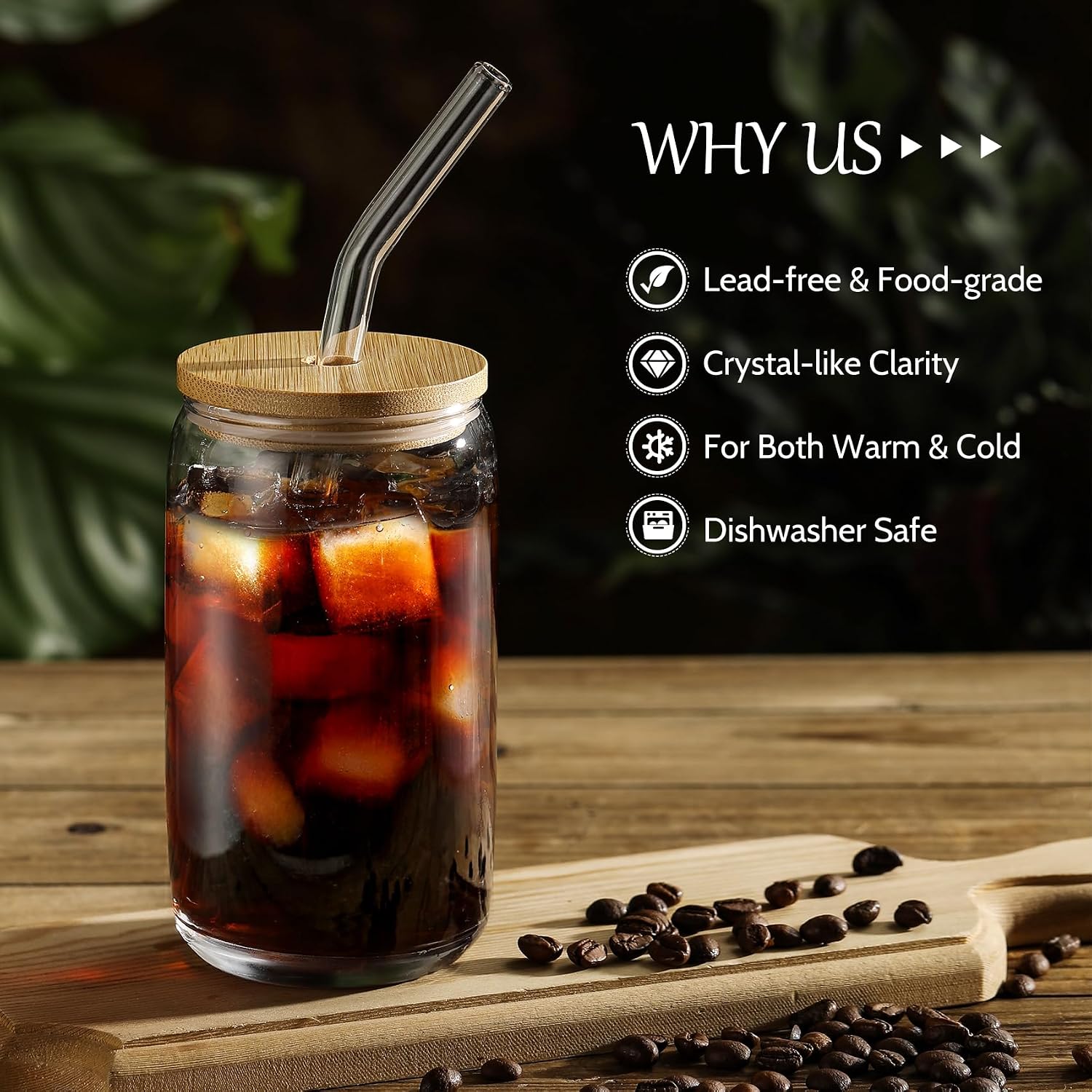 Thumbnail 3 de VITEVER 20-Piece Glass Cups Set with Bamboo Lids & Glass Straw (16 oz)