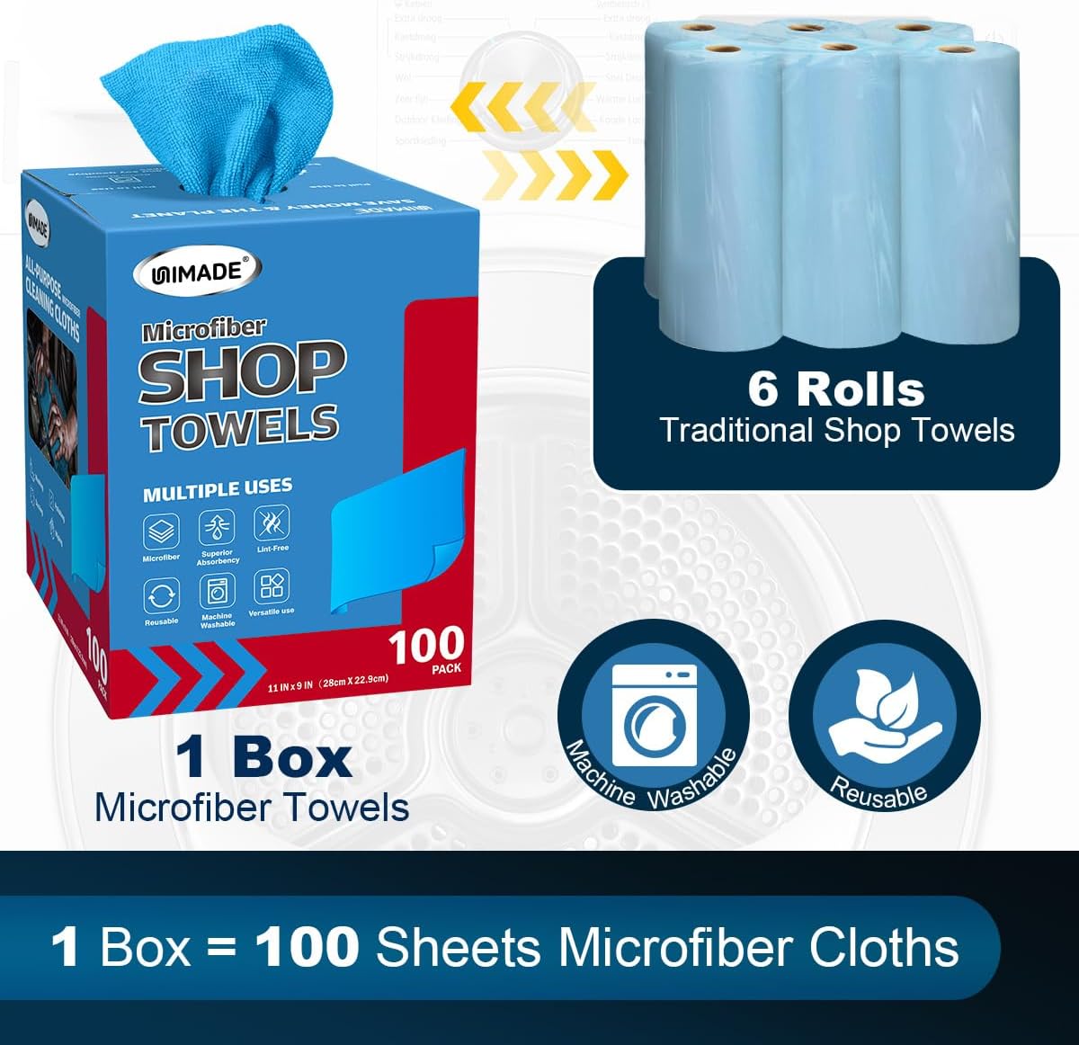 Detalle 2 de UNIMADE Shop Towels 100 Microfiber Cloths 🧽