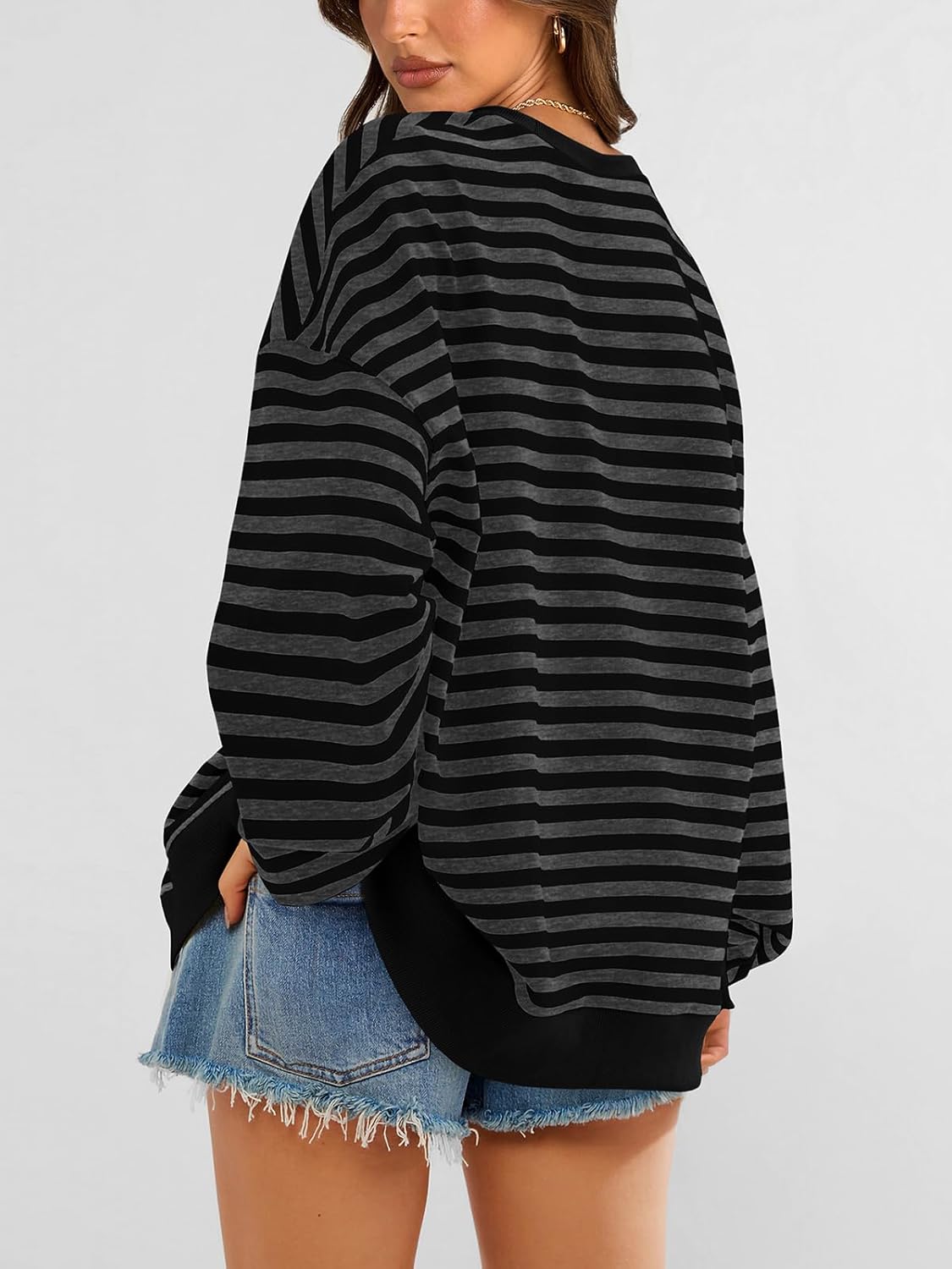 Thumbnail 4 de PRETTYGARDEN Women's Striped Oversized Sweatshirt with Color Block Crew Neck