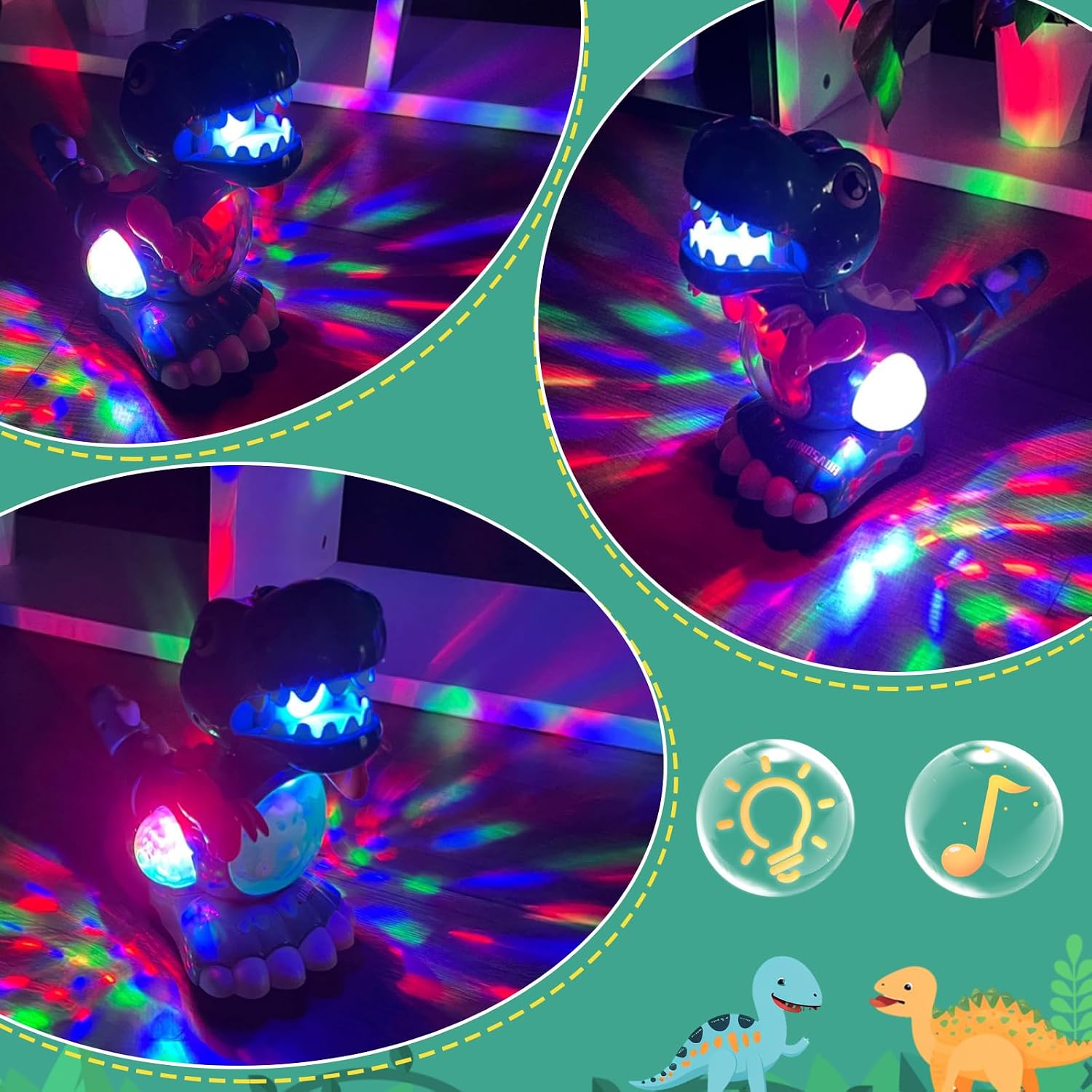 Thumbnail 5 de Thedttoy Musical Light Crawling Walking Dinosaur Toy (Green) for Baby Boys & Girls