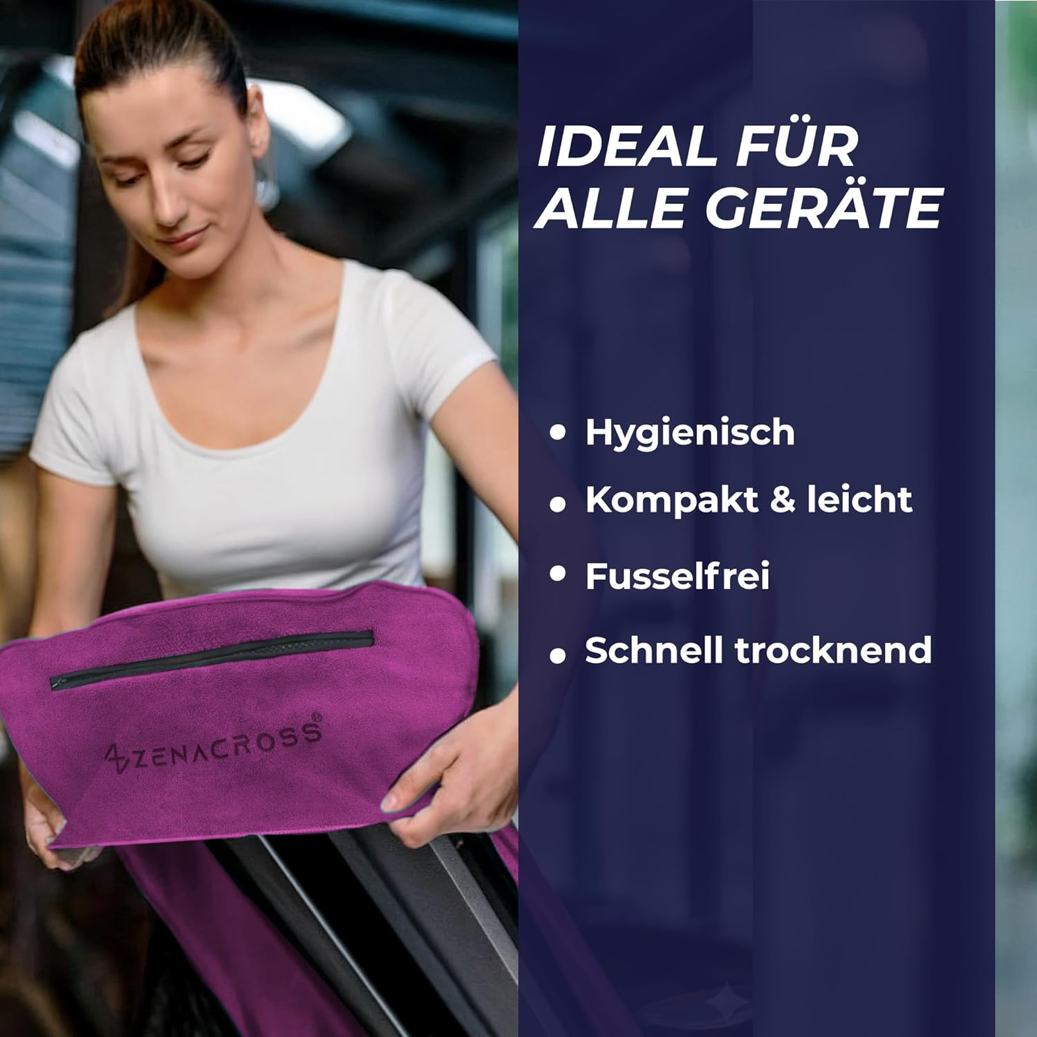 Thumbnail 3 de ZENACROSS Fitness Handtuch Mikrofaser 120x50 – schnelltrocknend mit Reißverschlusstasche