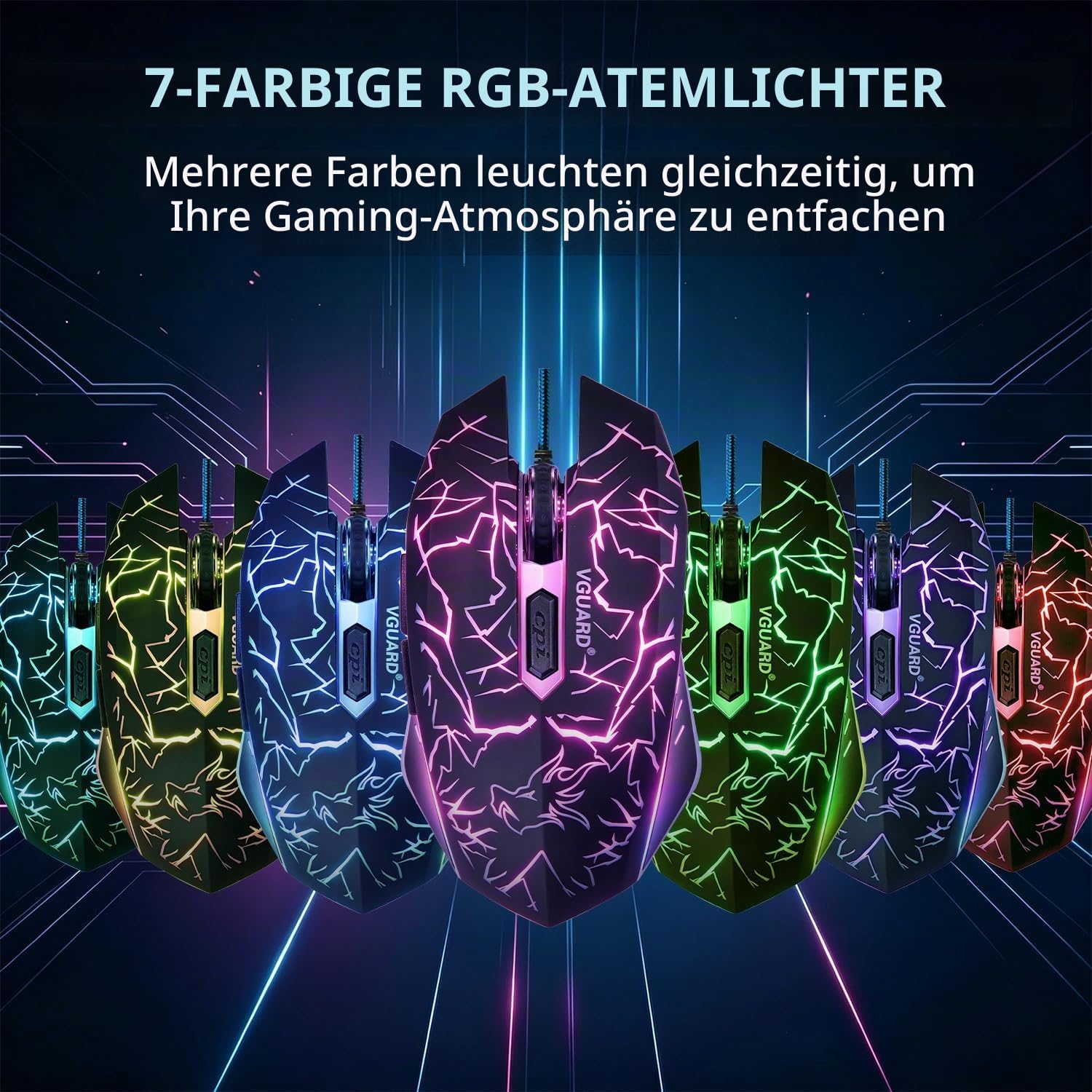 Detalle de VGUARD Gaming Maus (kabelgebunden) mit 6 Tasten und 4 DPI-Stufen, optisch – schwarz