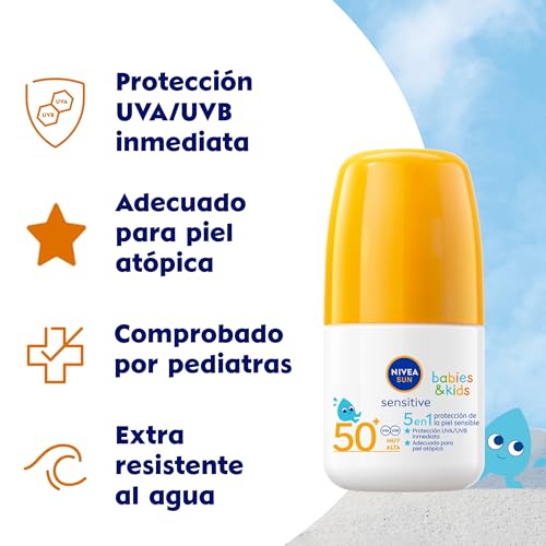 Detalle de NIVEA SUN Babies & Kids Sensitive Roll-on FP 50+: protector solar roll-on para piel sensible