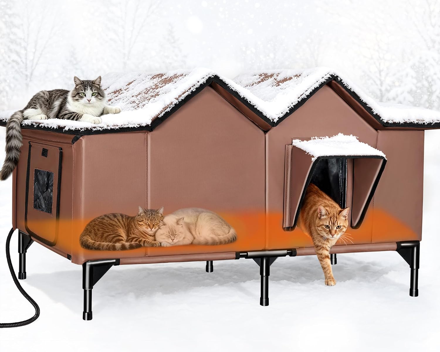 Detalle de GUZROK GA2601 XX-Large Heated Outdoor Cat House, Insulated, 2 Doors