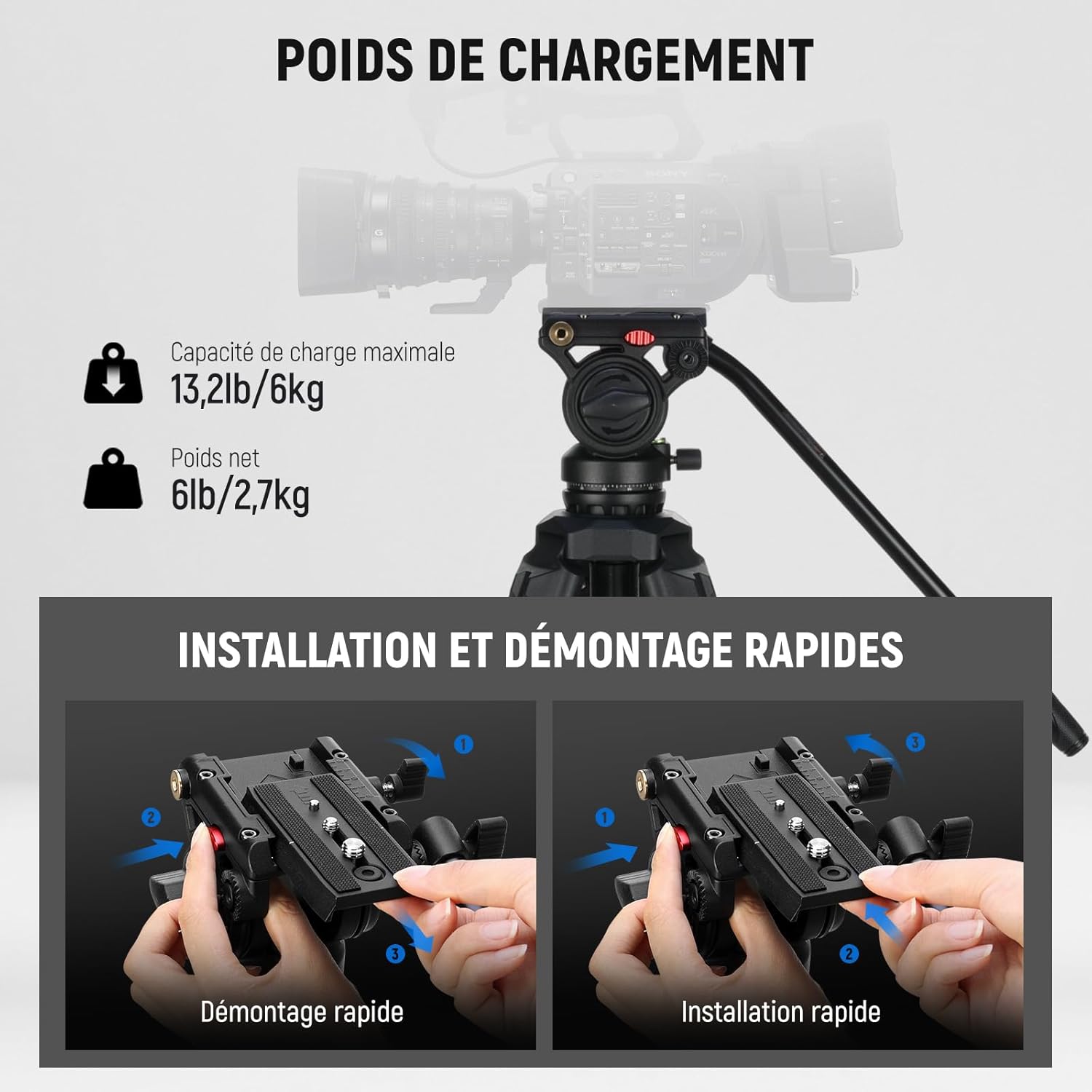 Detalle de NEEWER TP73 trépied vidéo 6kg