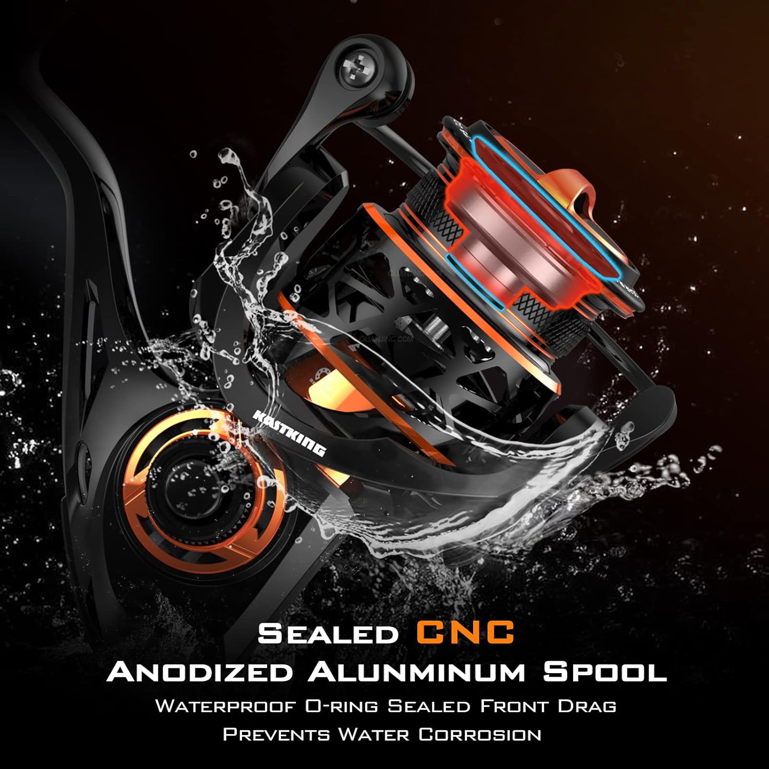 Thumbnail 5 de KastKing Zephyr Spinning Reels (7+1/6+1 BB) – Carbon Fiber Drag, CNC Spool, Sizes 500/1000 SFS (Black/Green/Orange)