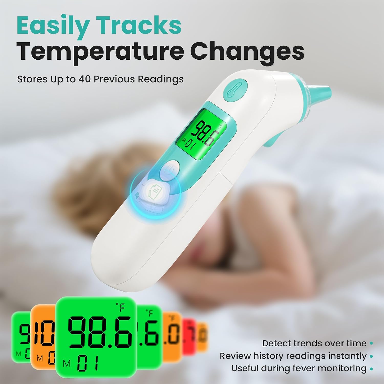 Detalle de TIZZIOR Ear Thermometer, 40-Reading Memory