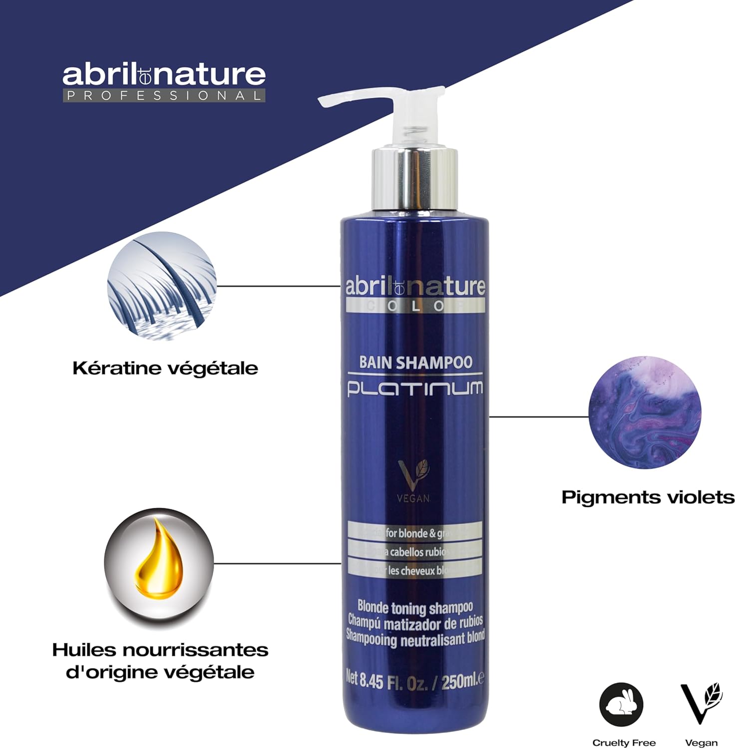 Thumbnail 4 de abril et nature Shampooing Professionnel Platinum matifiant violet pour cheveux blonds, décolorés, méchés et gris – 1000 ml