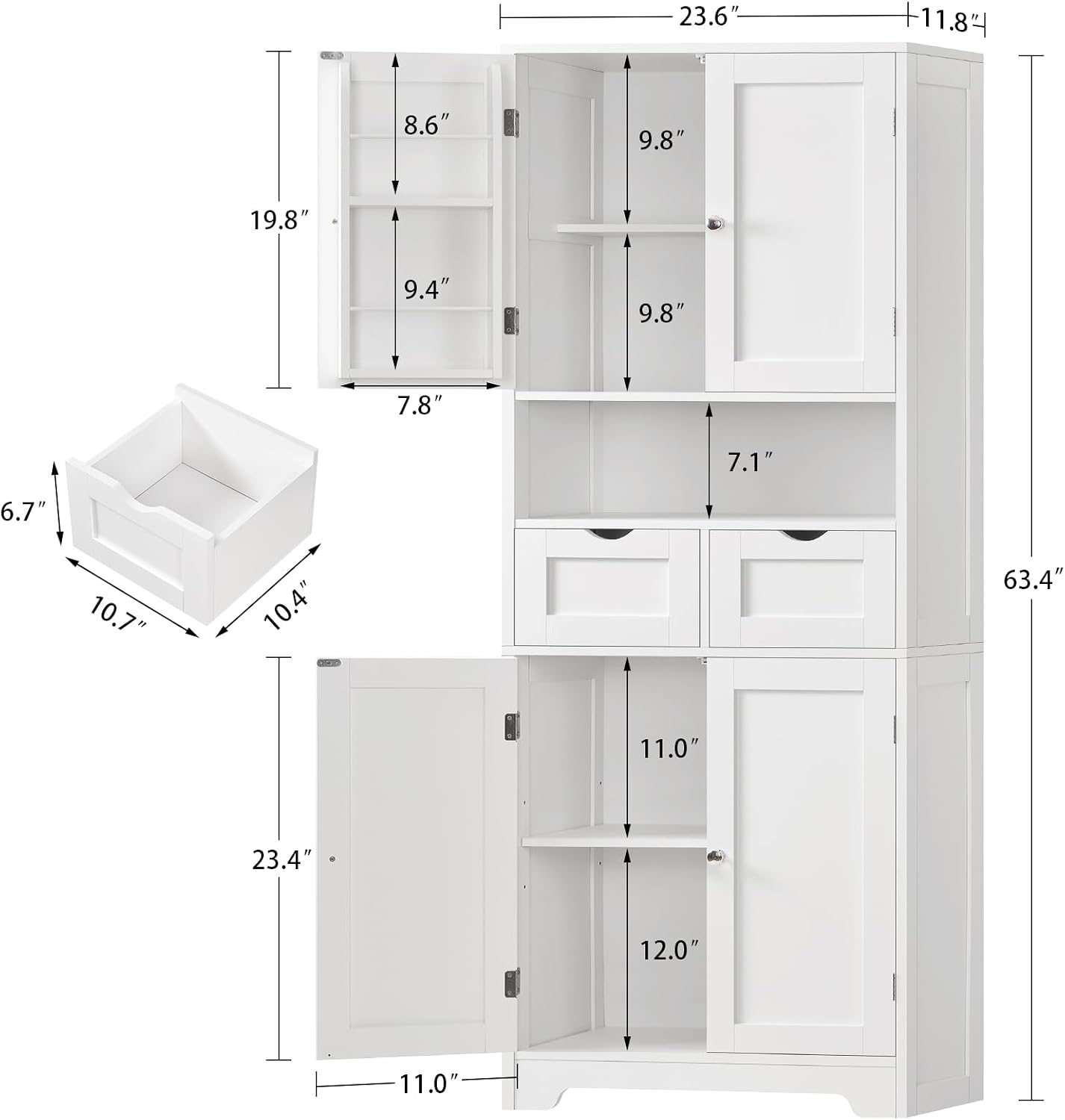 Detalle 2 de TEENFON Pantry Cabinet 63.4" H