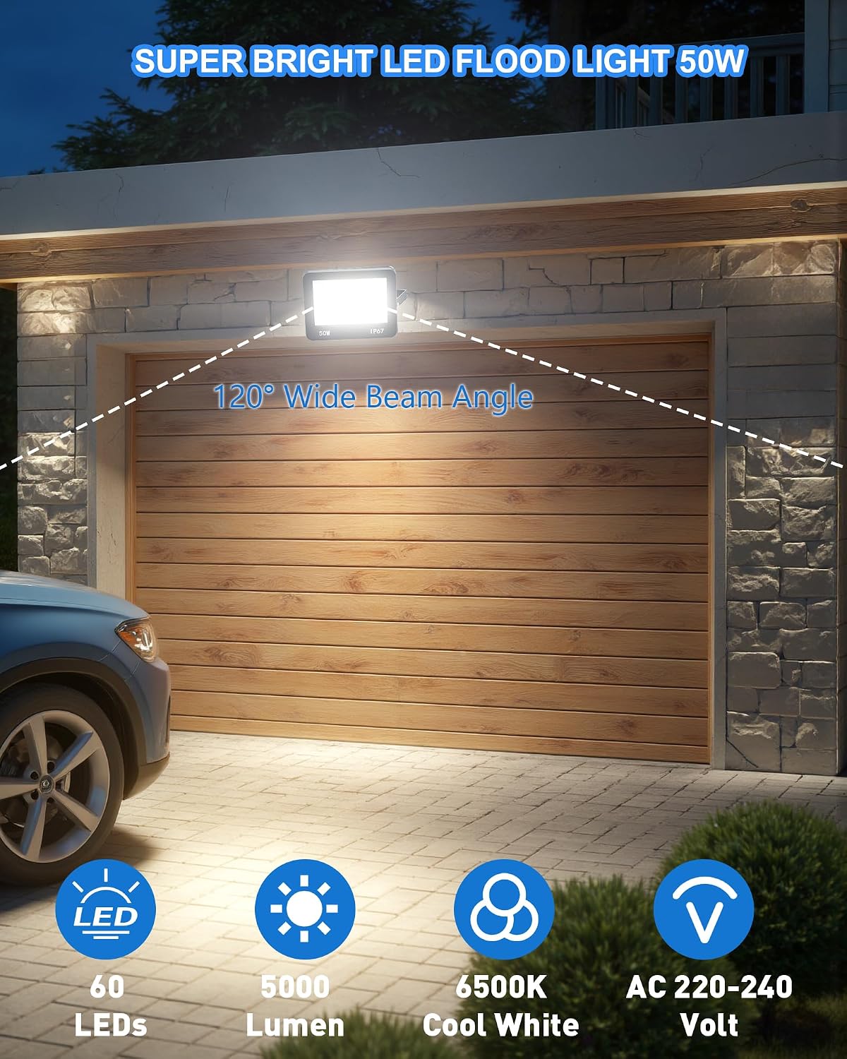 Detalle de HAPYLUMI Projecteur LED extérieur 50 W (2 x) 5000 lm, 6500 K, IP67