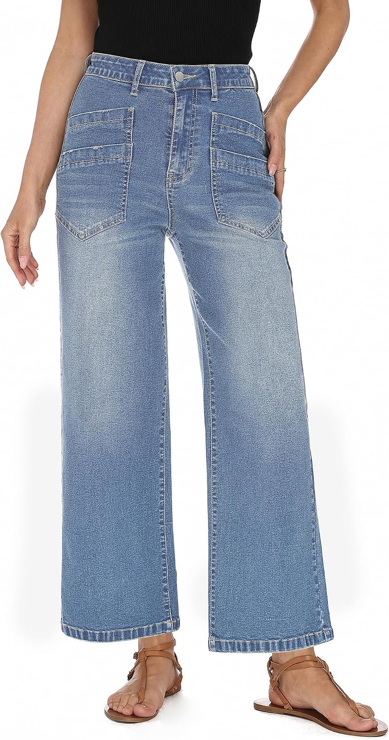 Detalle de StylSense Baggy Jeans Damen High Waist mit Weitem Bein – Stretch & Komfort