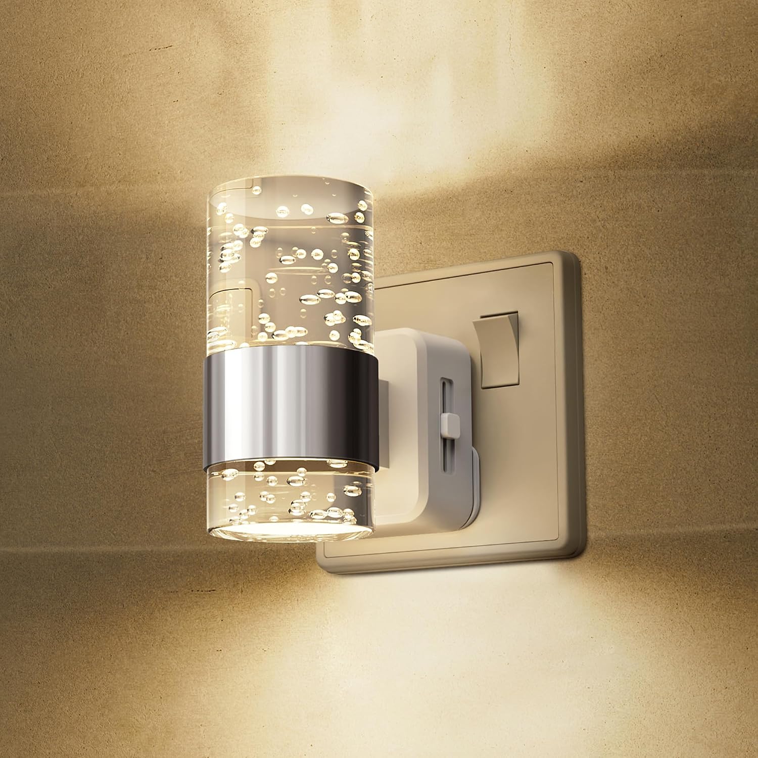 Detalle de LOHAS-LED Acrylic Plug-in Night Light with Dusk to Dawn Sensor & Adjustable Brightness (Warm White 3000K) – 1 Pack