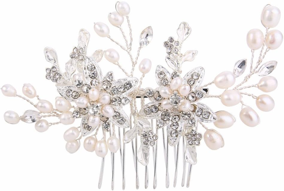 Detalle 2 de Clearine Pettine per capelli da donna con perle di cristallo avorio – fatto a mano, ideale per matrimonio