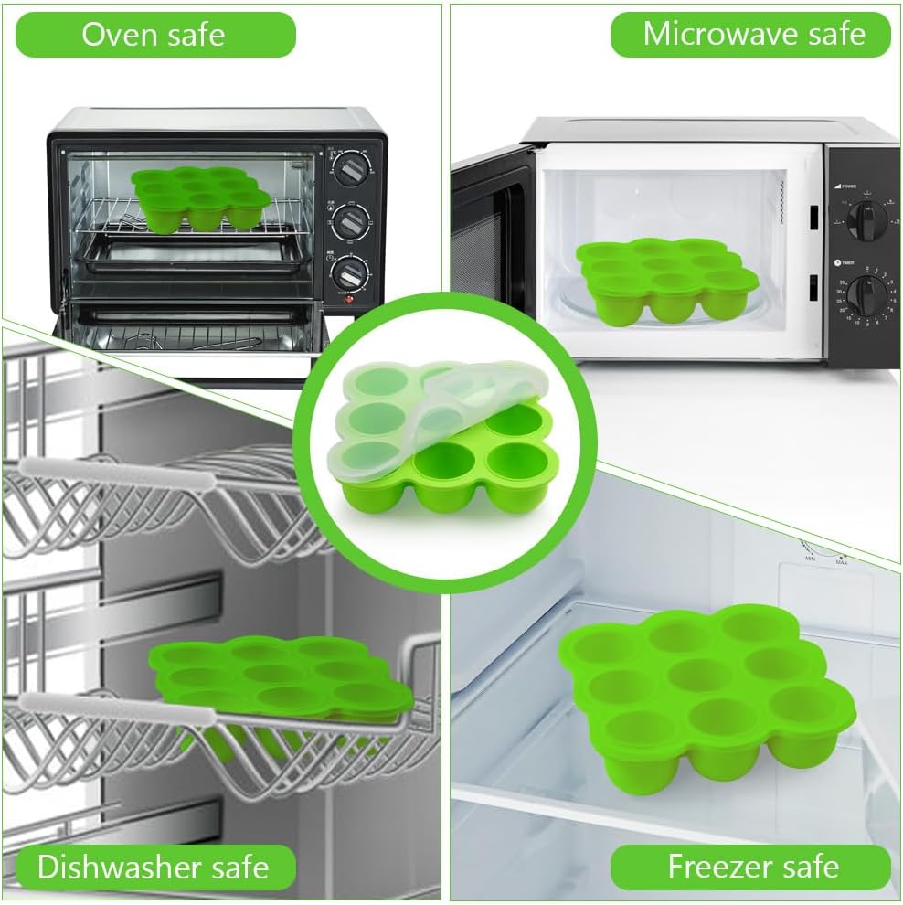 Thumbnail 5 de Aolso 9-Grid Silicone Freezer Storage Tray with Clip-On Lid (Green)
