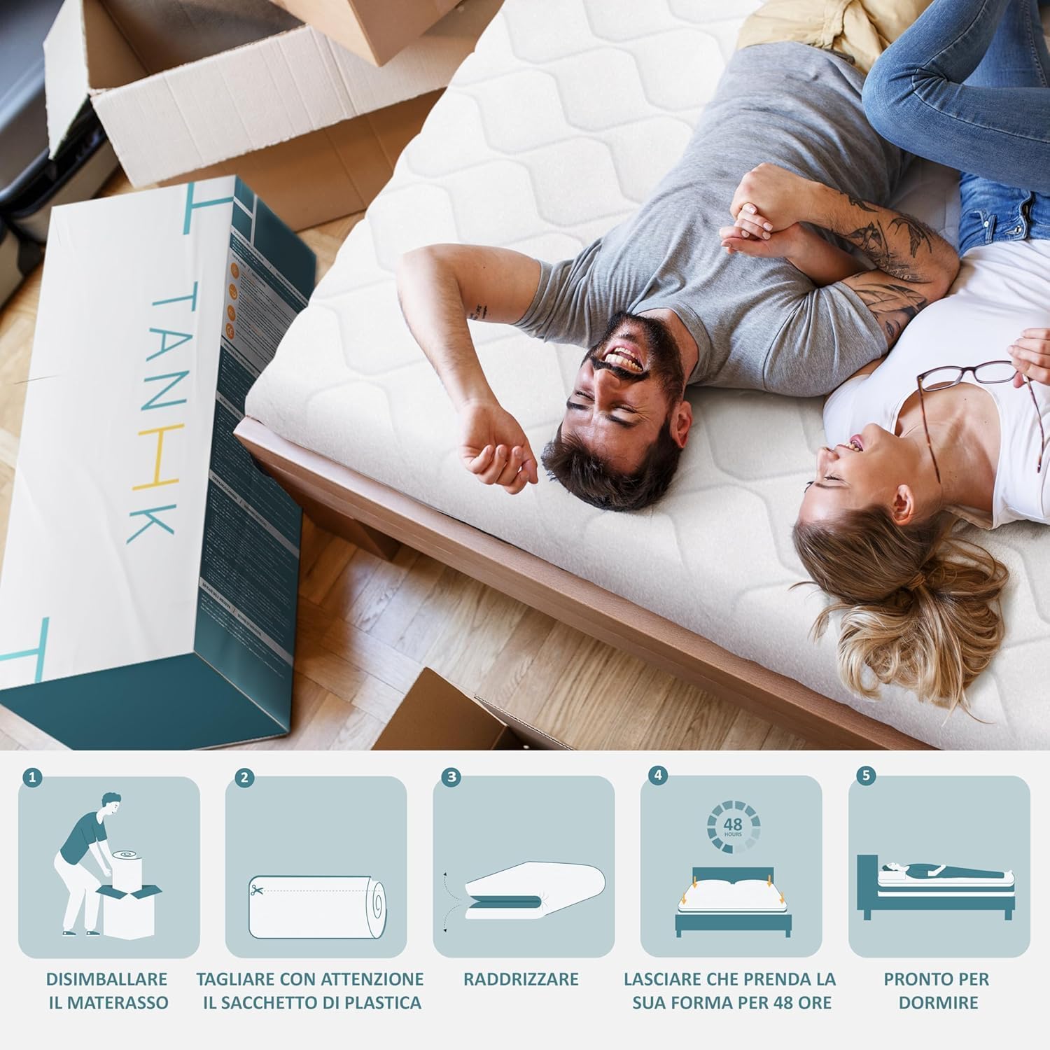 Thumbnail 5 de TANHK Materasso Wave Flow Smart Comfort in Memory Foam – supporto ortopedico con raffreddamento a onde, 130 x 200
