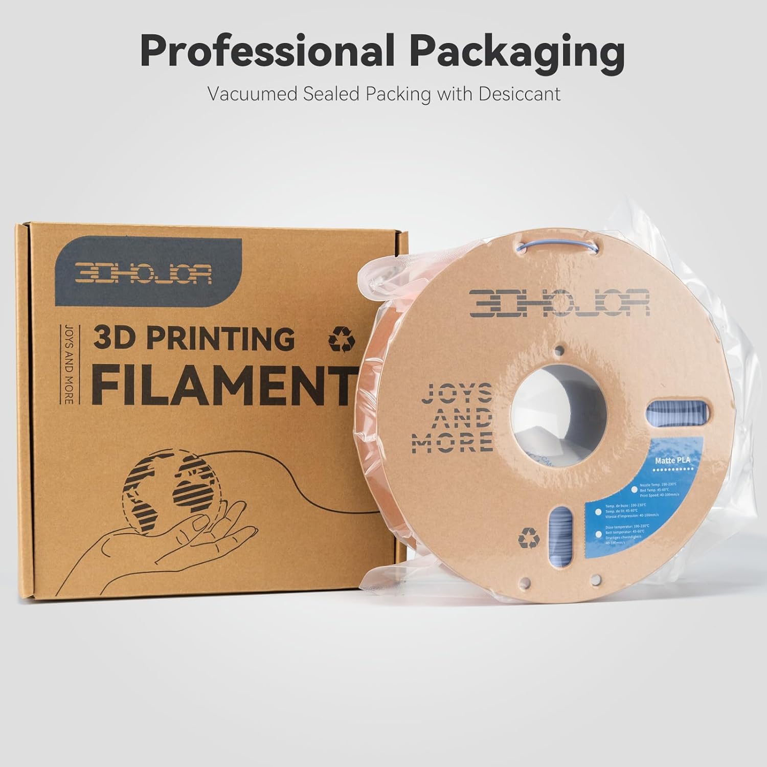 Detalle de 3DHoJor Matte PLA Filament 1.75mm Grey – 1kg for Most FDM Printers